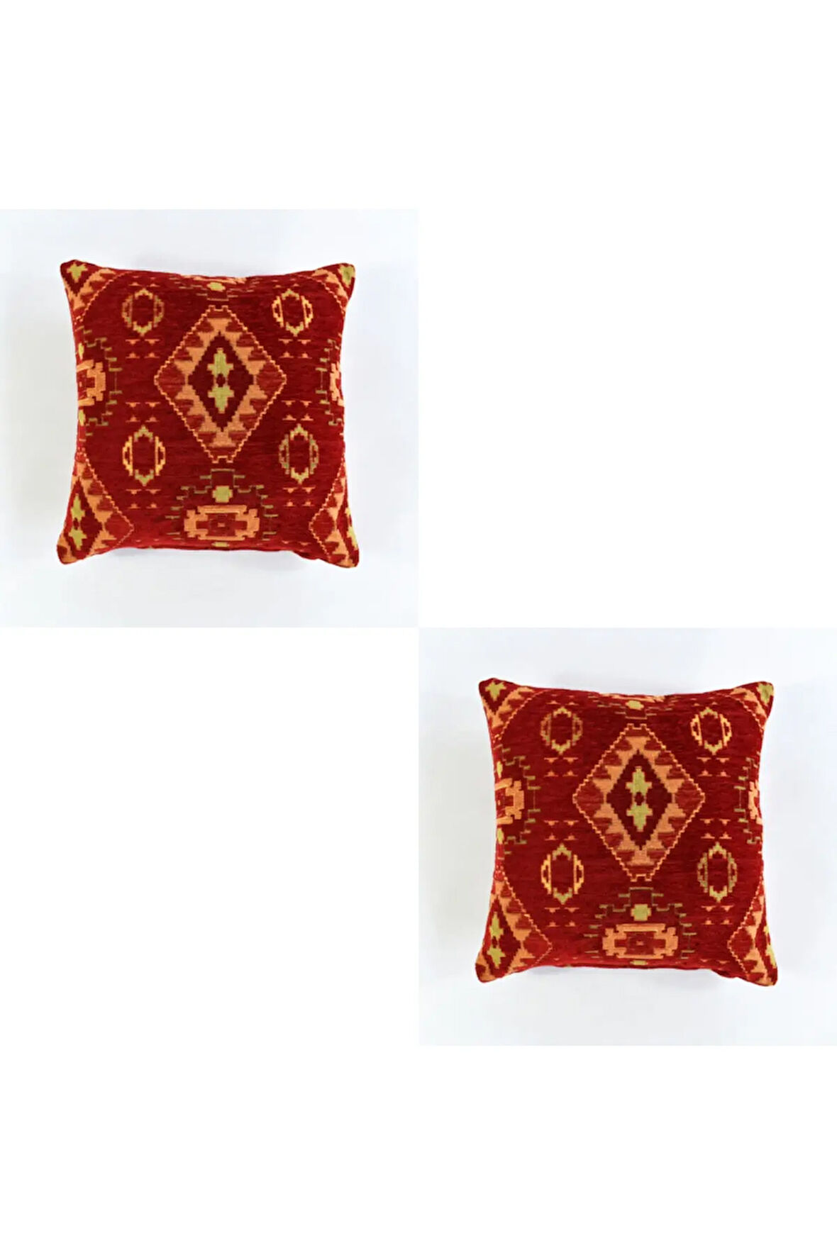 Kilim Desenli Dekoratif Yastık Kılıfı 2'li Çift Taraflı Şönil Dokuma Gizli Fermuarlı Kırlent Kılıfı