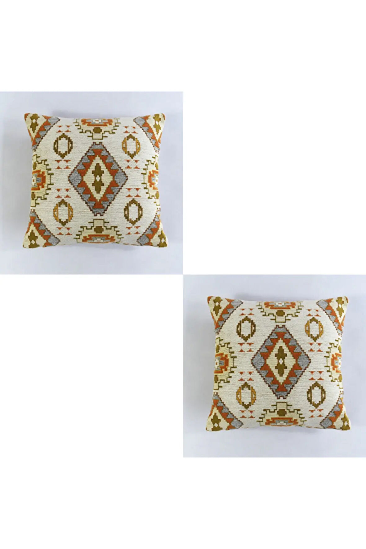 Kilim Desenli Dekoratif Yastık Kılıfı 2'li Çift Taraflı Şönil Dokuma Gizli Fermuarlı Kırlent Kılıfı