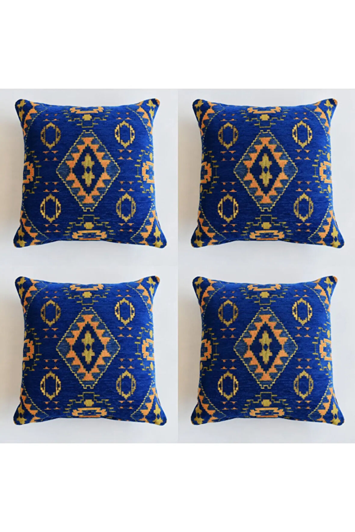 Kilim Desenli Dekoratif Yastık Kılıfı 4'lü Çift Taraflı Şönil Dokuma Gizli Fermuarlı Kırlent Kılıfı