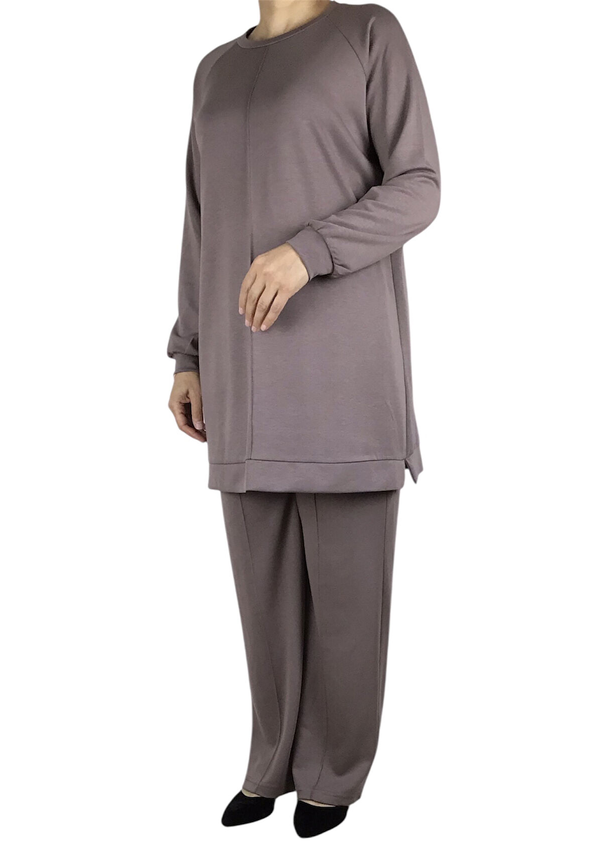 KADIN TUNİK ÖNÜ DİKİŞLİ ALTI BANTLI PANTOLON BELİ LASTİKLİ ÖNÜ DİKİŞLİ İKİLİ TAKIM