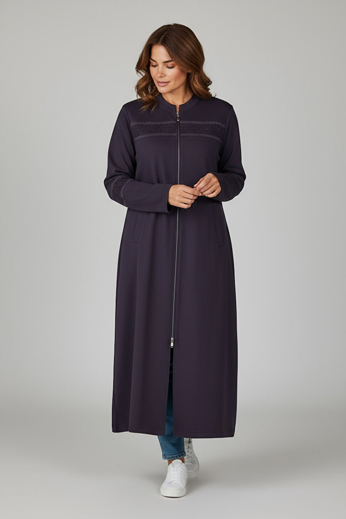 KADIN ÖNÜ FERMUARLI DESENLİ CEPLİ MEVSİMLİK KAP