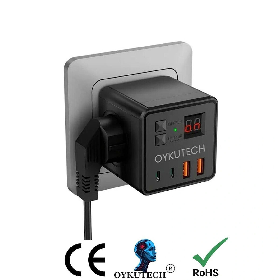 Oykutech Akım Korumalı Priz 3x AC 2x Usb 2x Type C Çıkış