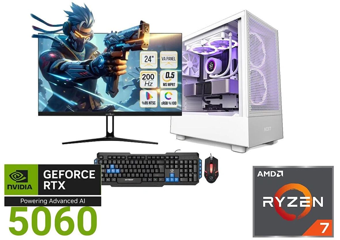 Ultra Hızlı Gaming Seti: Ryzen 7 5700 + RTX 5060 | 200Hz Monitör