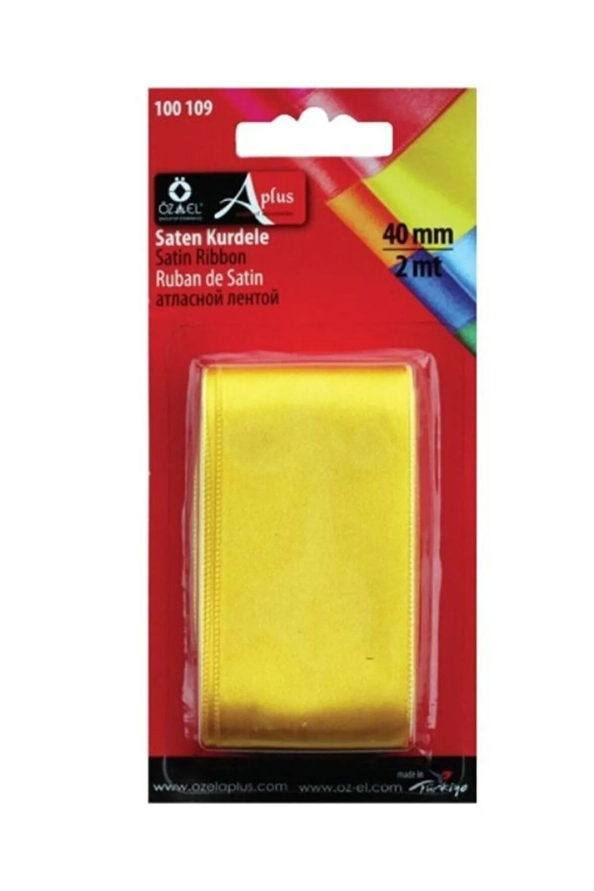 Sarı Saten Kurdele, Paketlik Kurdele 4 Cm 2 Mt 100 109