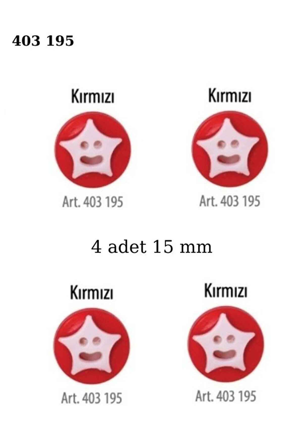 GülenyüzYıldız Şekilli Kırmızı Beyaz 4 Adet 15 mm Bebek Düğme, Çocuk Düğme 403 195