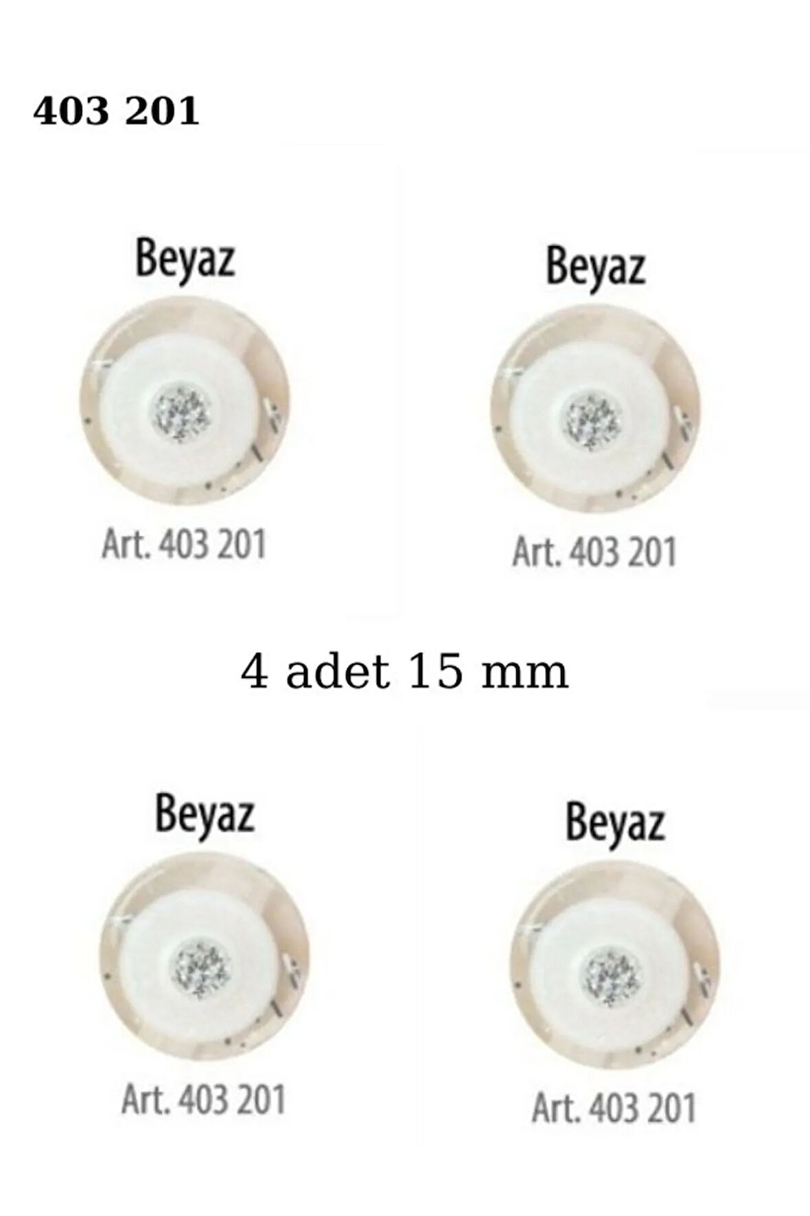 Simli Beyaz Renk 4 Adet 15 mm Bebek Düğme, Bebek Kazak, Yelek, Gömlek Düğmesi 403 201