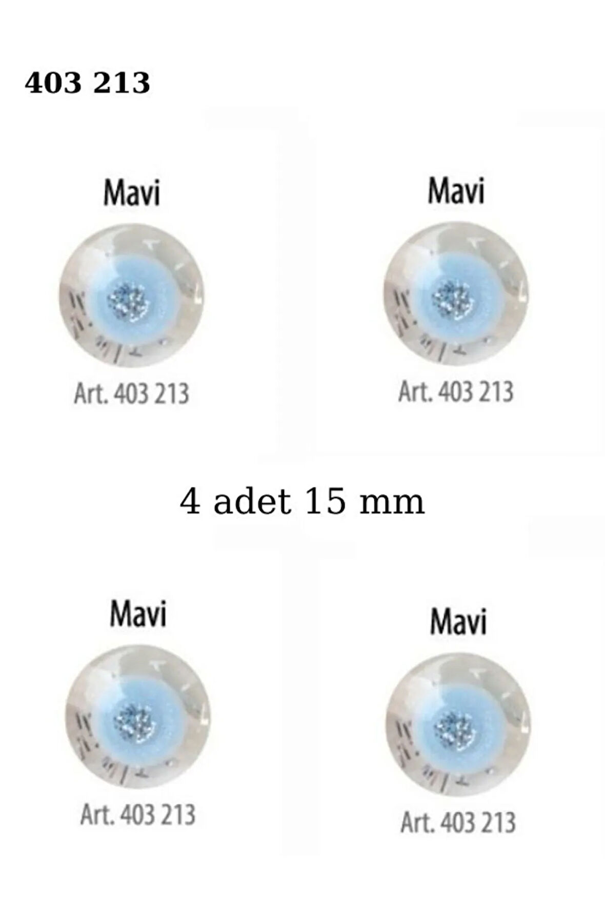 Simli Mavi Renk 4 Adet 15 mm Bebek Düğme, Bebek Kazak, Yelek, Gömlek Düğmesi 403 213