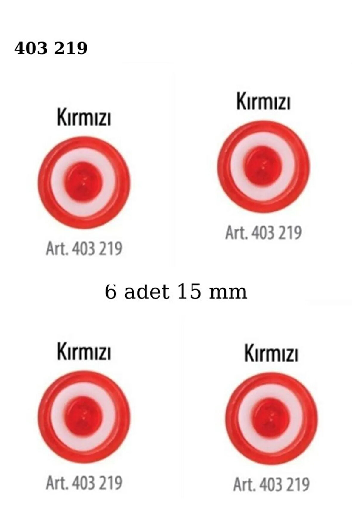 Kırmızı Renk 6 Adet Beyaz Şeritli 15 mm Bebek Düğme, Bebek Kazak, Yelek, Gömlek Düğmesi 403 219