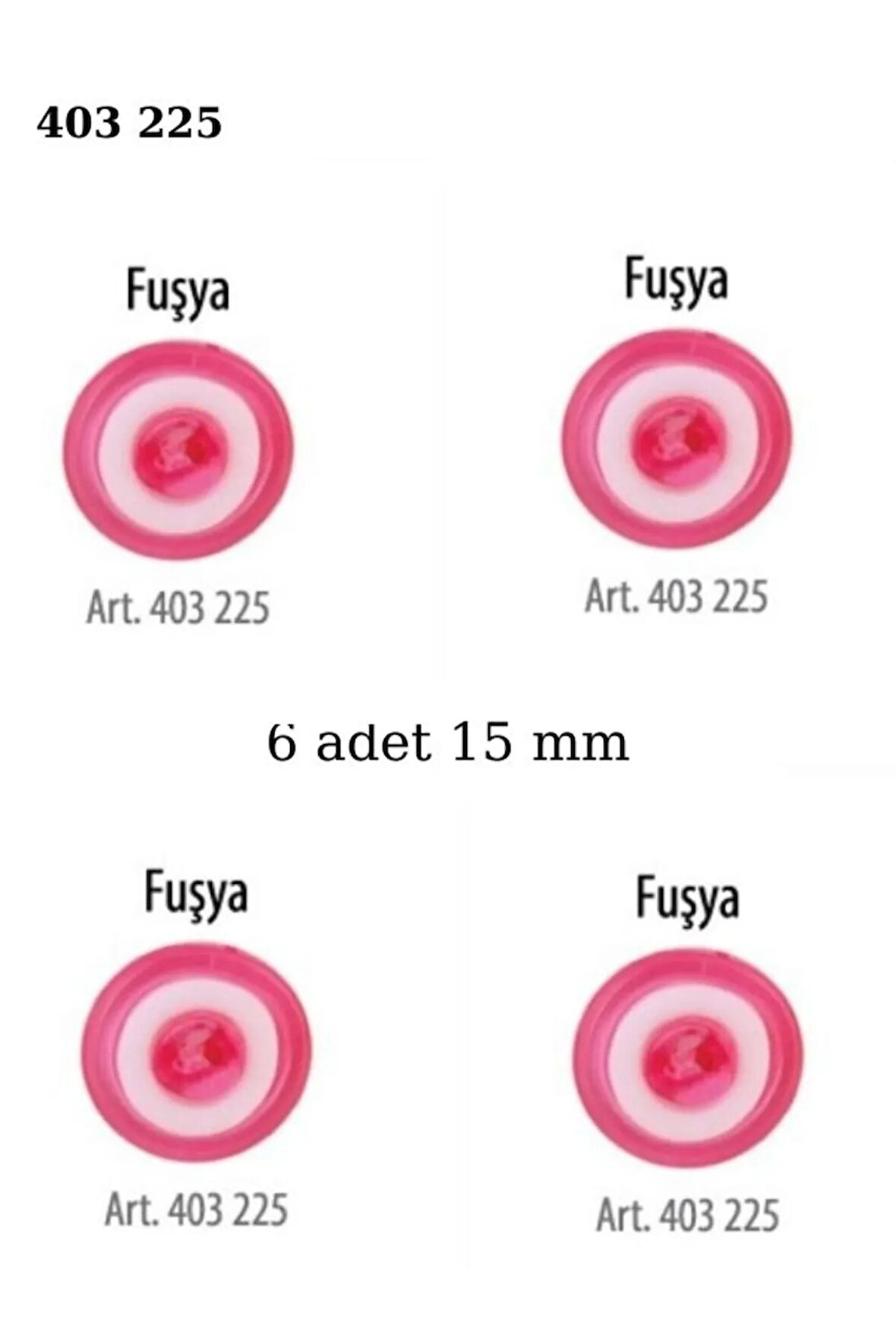 Fuşya Renk 6 Adet Beyaz Şeritli 15 mm Bebek Düğme, Bebek Kazak, Yelek, Gömlek Düğmesi 403 225