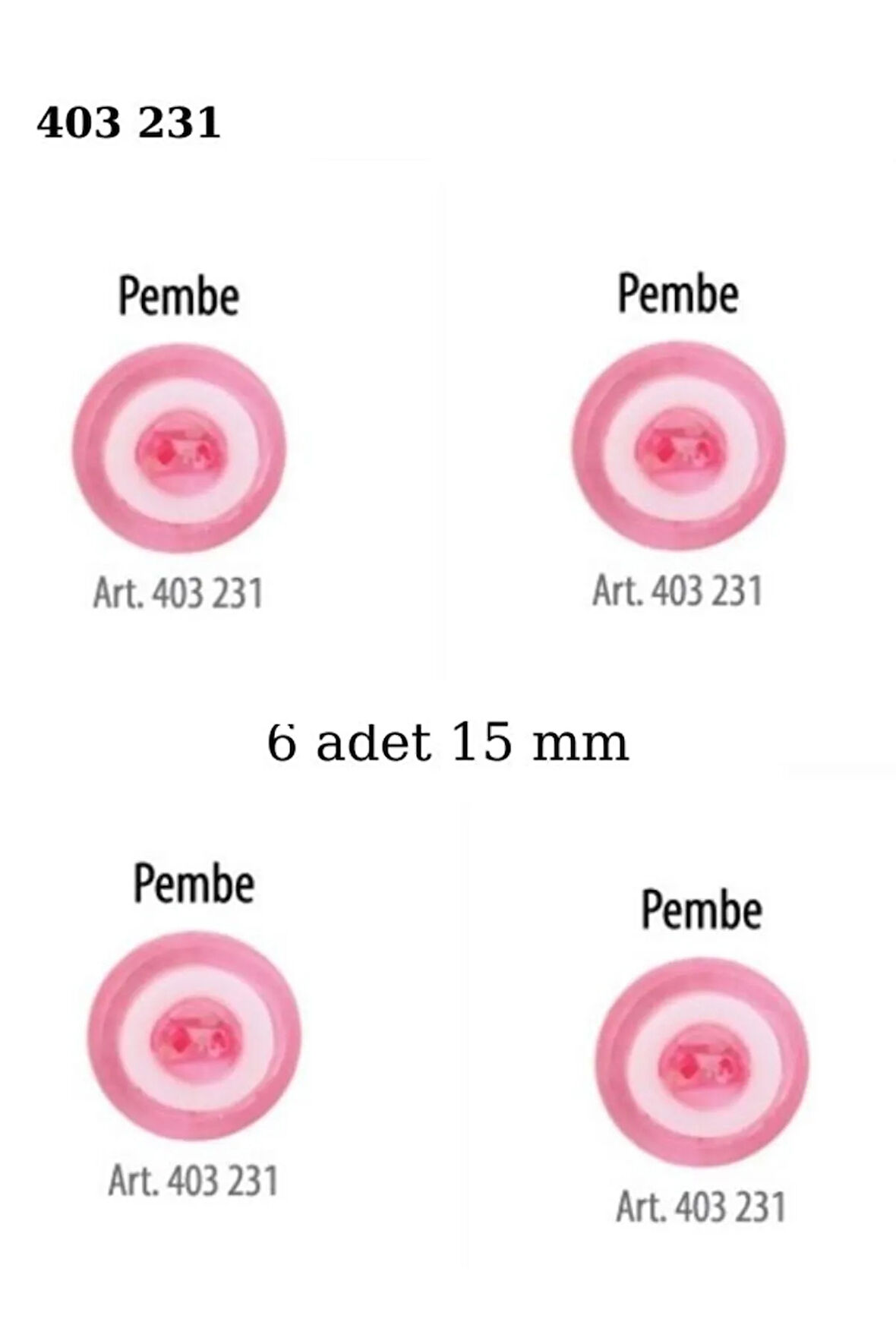 Pembe Renk 6 Adet Beyaz Şeritli 15 mm Bebek Düğme, Bebek Kazak, Yelek, Gömlek Düğmesi 403 231