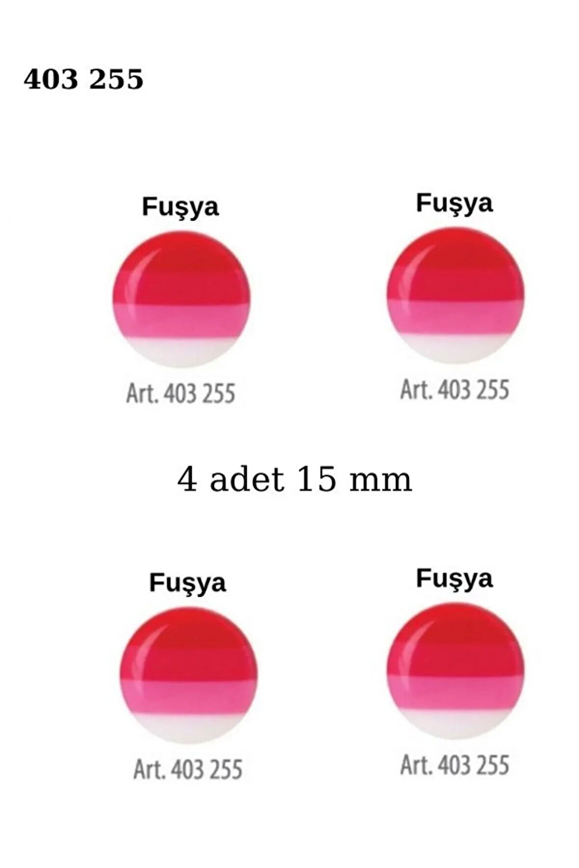 Çizgili Fuşya Renkli 4 Adet 15 mm Bebek Düğme, Çocuk Düğme 403 255