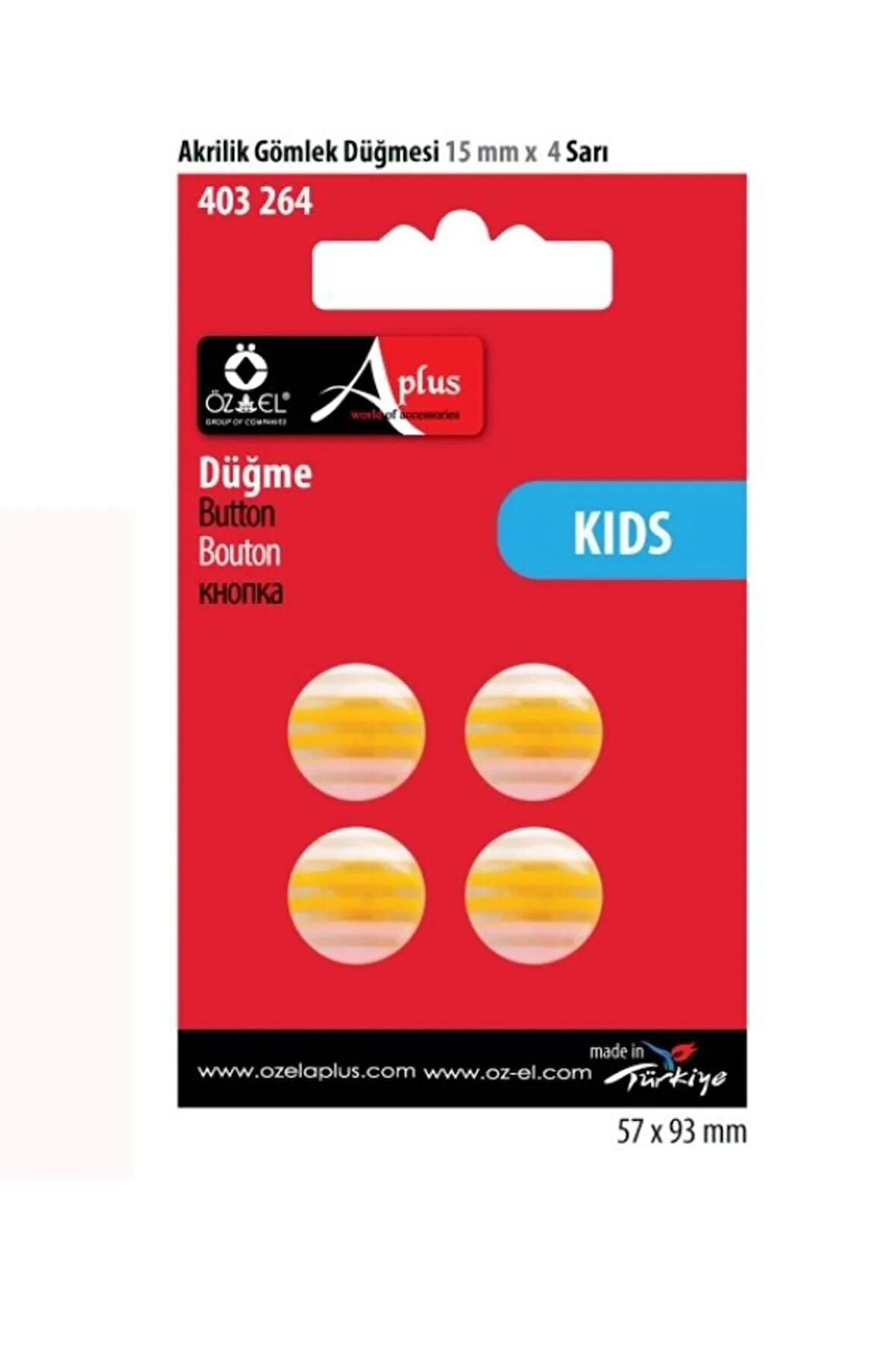 Çizgili Sarı Renkli 4 Adet 15 mm Bebek Düğme, Çocuk Düğme 403 264