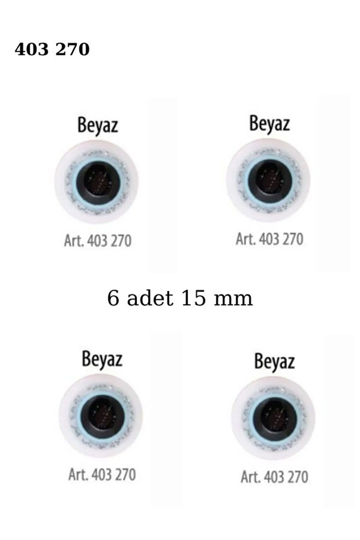 Beyaz Renk Nazar Boncuklu Simli 6 Adet 15 mm Bebek Düğme, Bebek Kazak, Yelek, Gömlek Düğmesi 403 270
