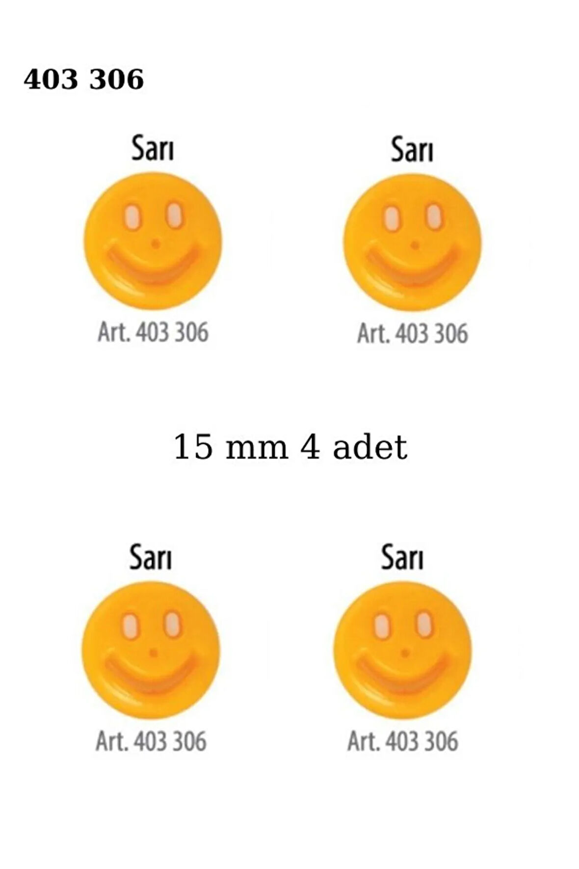 Gülen Yüz Şekilli Sarı Renk 4 Adet 15 mm Bebek Düğme, Bebek Kazak, Yelek, Gömlek Düğmesi 403 306