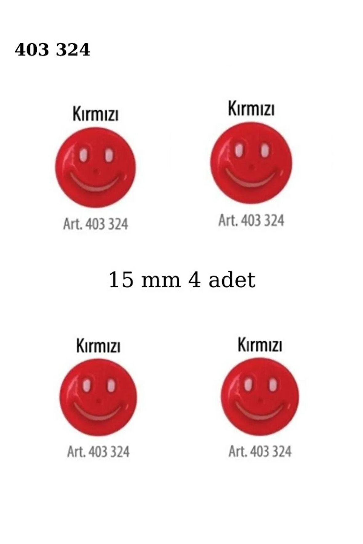 Gülen Yüz Şekilli Kırmızı Renk 4 Adet 15 mm Bebek Düğme, Bebek Kazak, Yelek, Gömlek Düğmesi 403 324