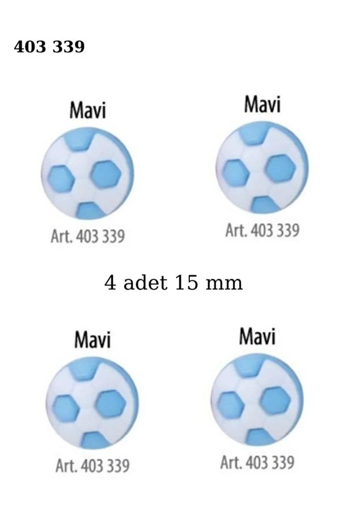 Futbol Topu Şekilli Mavi Renk 4 Adet 15 mm Bebek Düğme, Bebek Kazak, Yelek, Gömlek Düğmesi 403 339