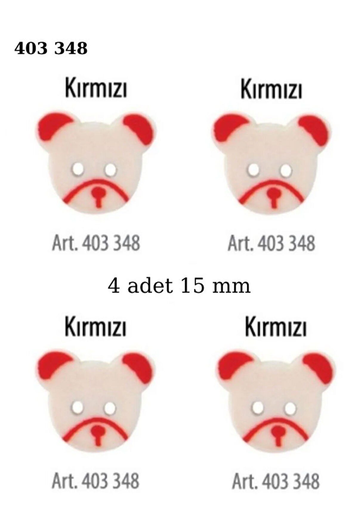 Ayıcık Şekilli Kırmızı Renk 4 Adet 15 mm Bebek Düğme, Çocuk Kazak, Yelek, Gömlek Düğmesi 403 345