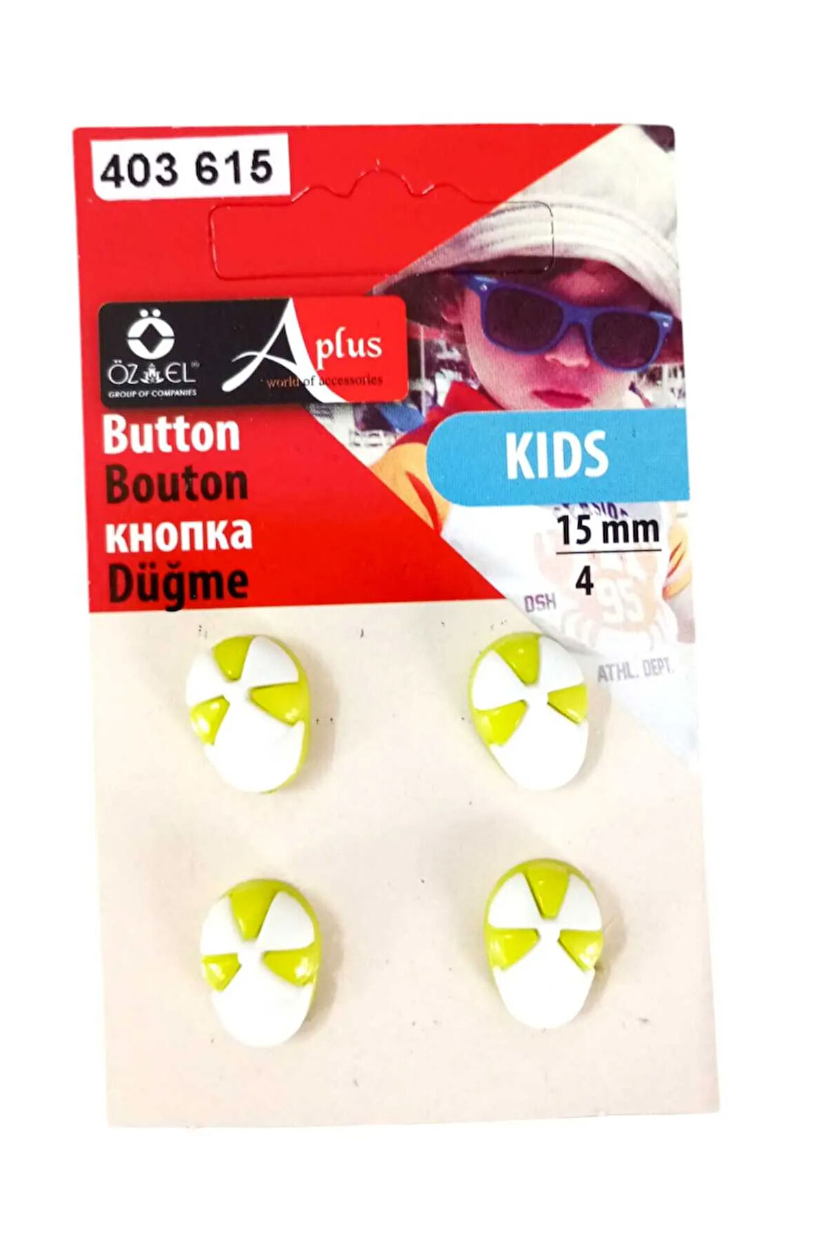Şapka Şekilli Yeşil Renkli 4 Adet 15 mm Bebek Düğme, Çocuk Düğme, Gömlek Kazak Yelek Düğmesi 403 615