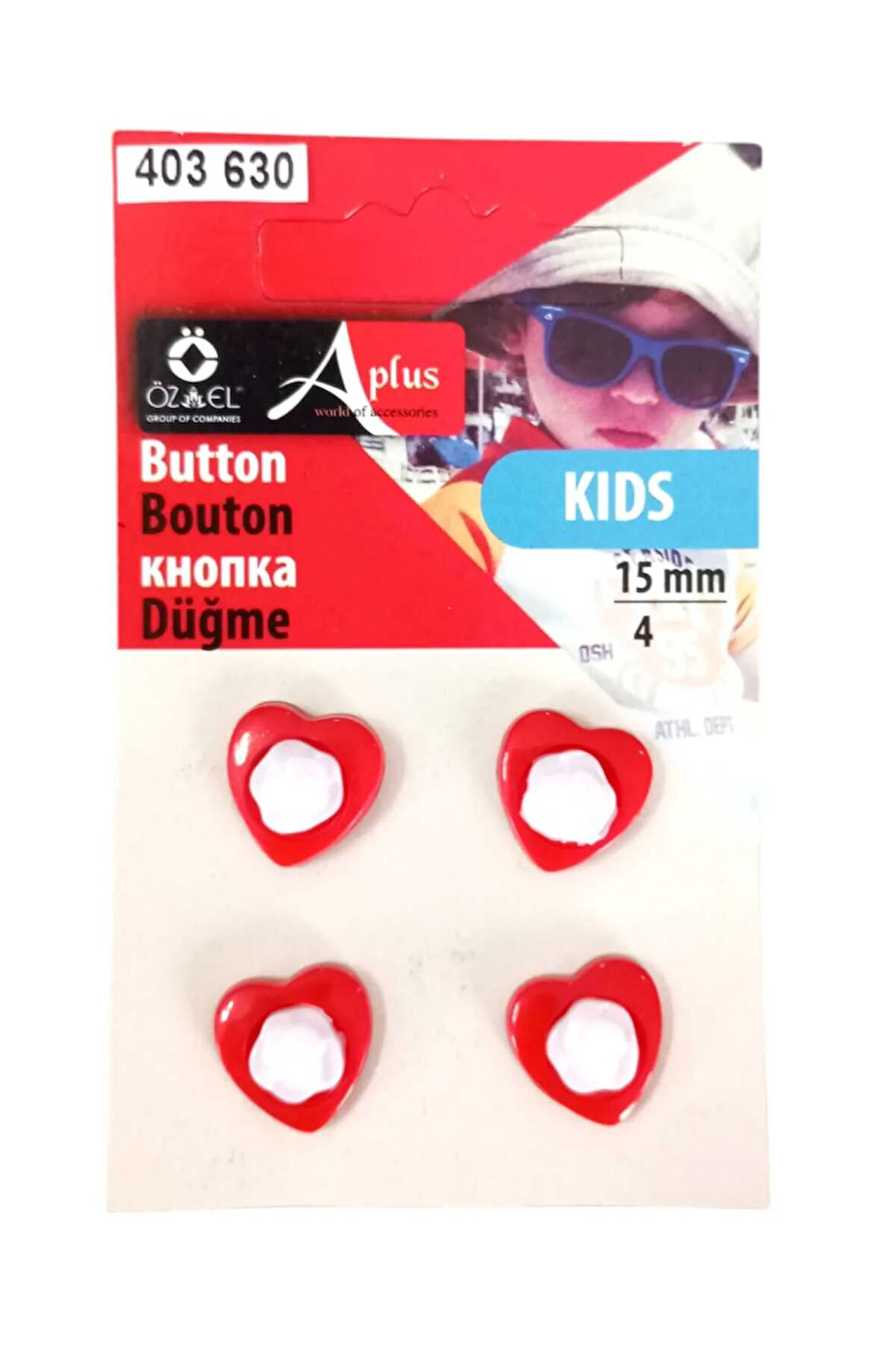 Kalp Şekilli Kırmızı Renkli 4 Adet 15 mm Bebek Düğme, Çocuk Düğme, Gömlek Kazak Yelek Düğme 403 630