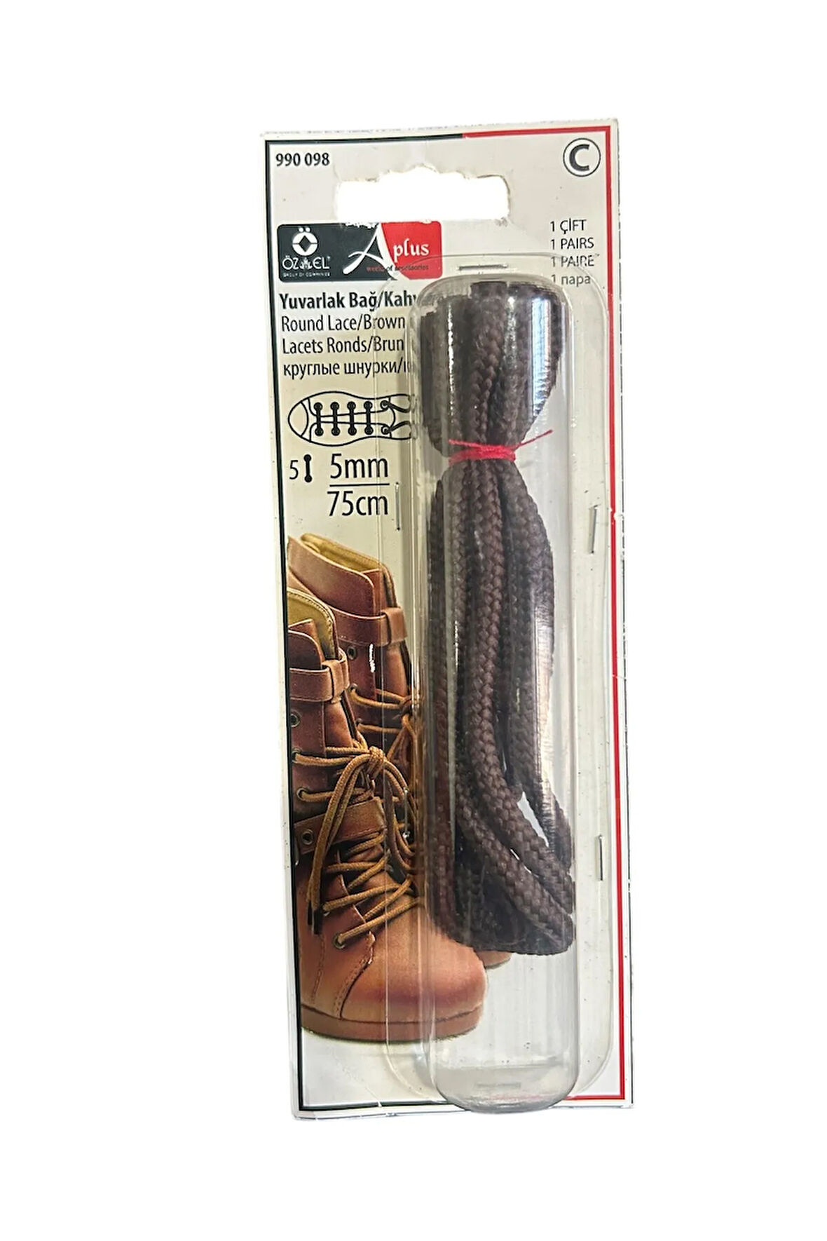 Kahverengi 5 mm 75 cm Yuvarlak Ayakkabı Bağı, Bir Çift Ayakkabı Bağcığı, Bot Bağcığı 990 098