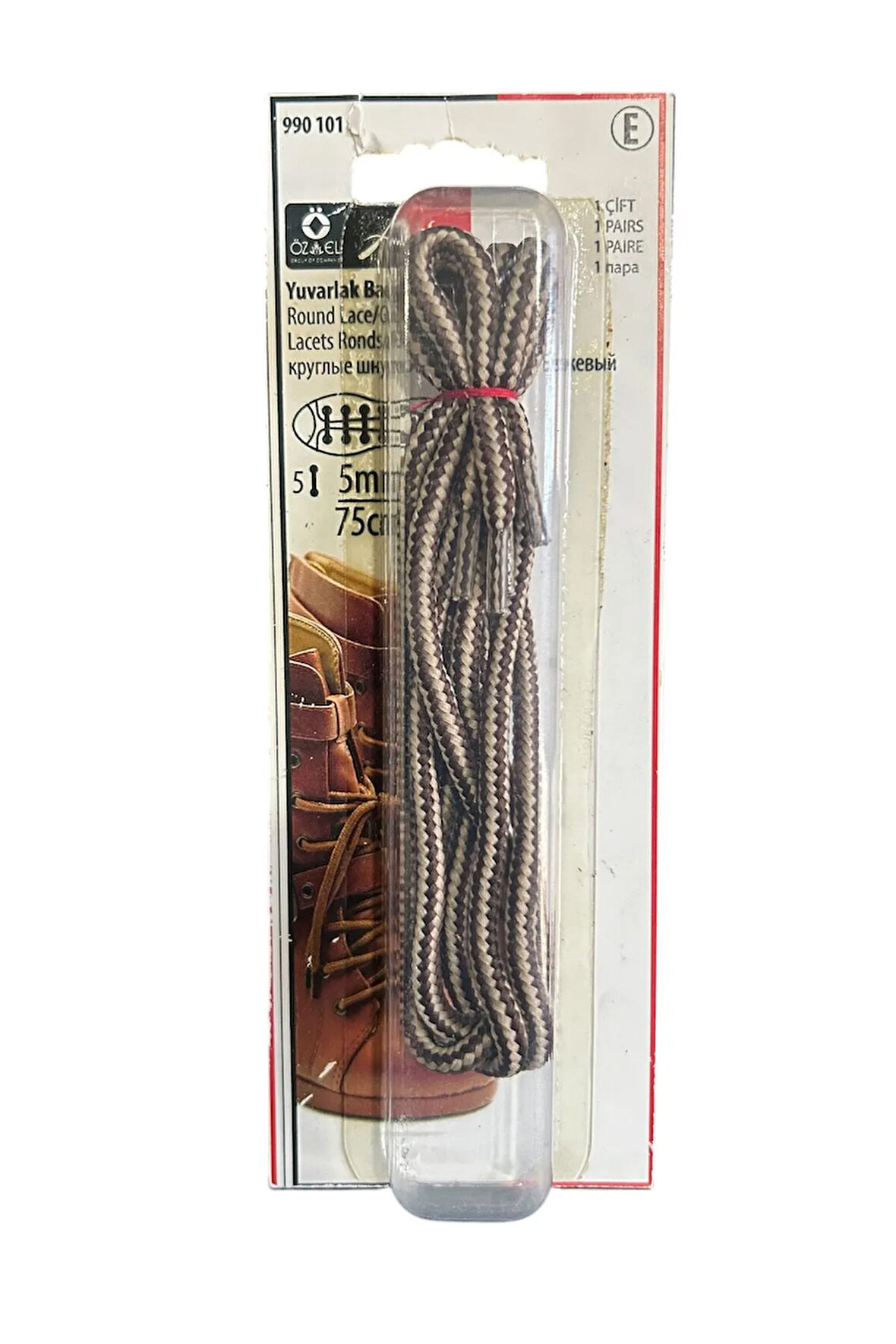 Kahverengi ve Bej 5 mm 75 cm Yuvarlak Ayakkabı Bağı, Bir Çift Ayakkabı Bağcığı, Bot Bağcığı 990 101