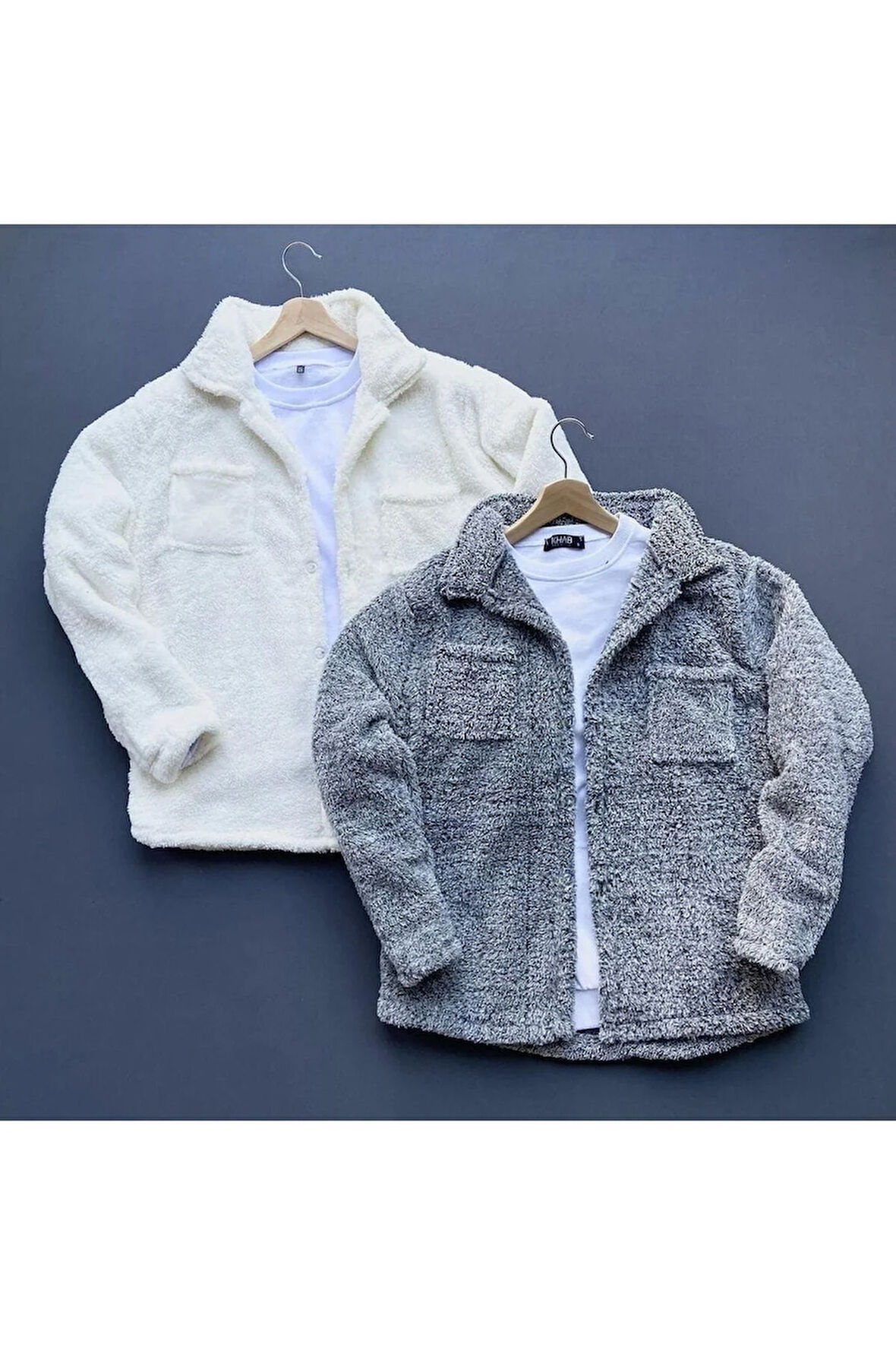 Unisex 2 Li Peluş Polar Hırka Gömlek