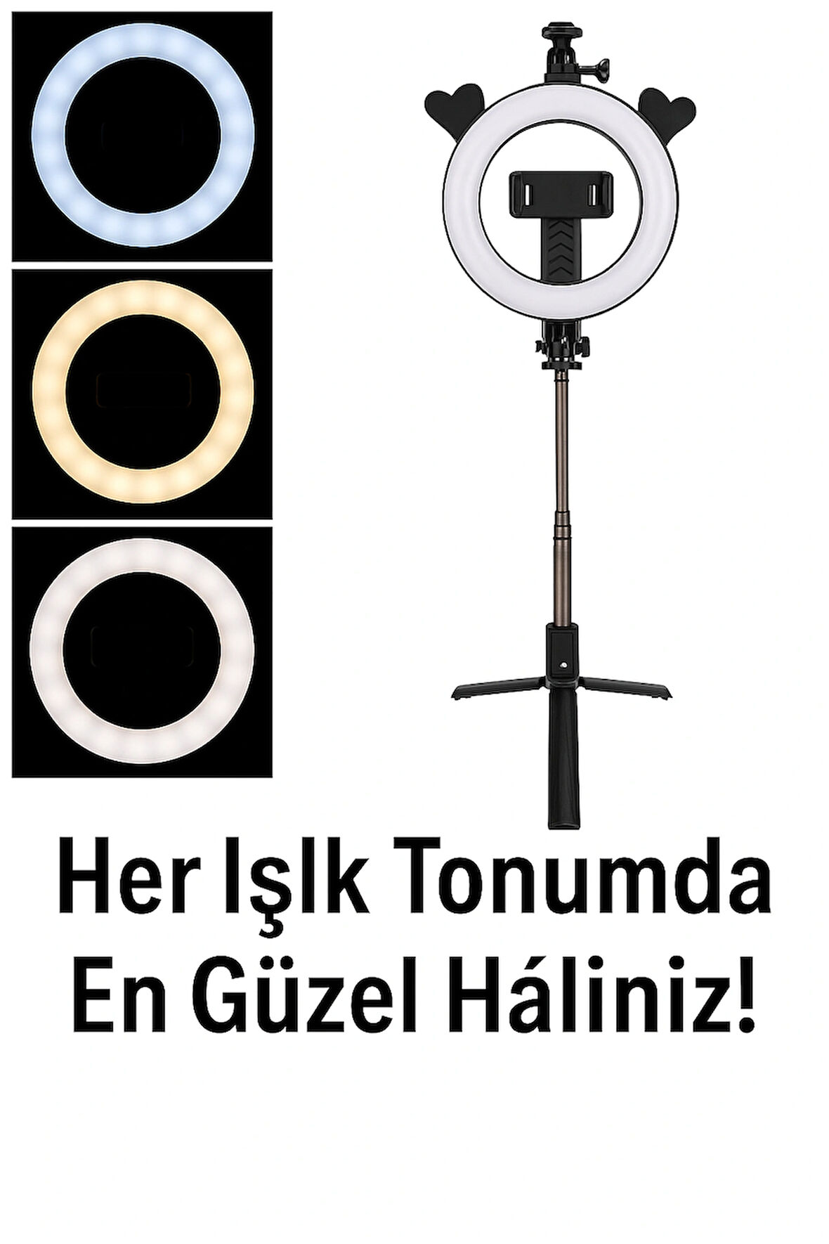 3 Modlu Ayarlanabilir LED Işıklı Selfie Halkası Makyaj ve Canlı Yayın İçin Profesyonel Aydınlatma
