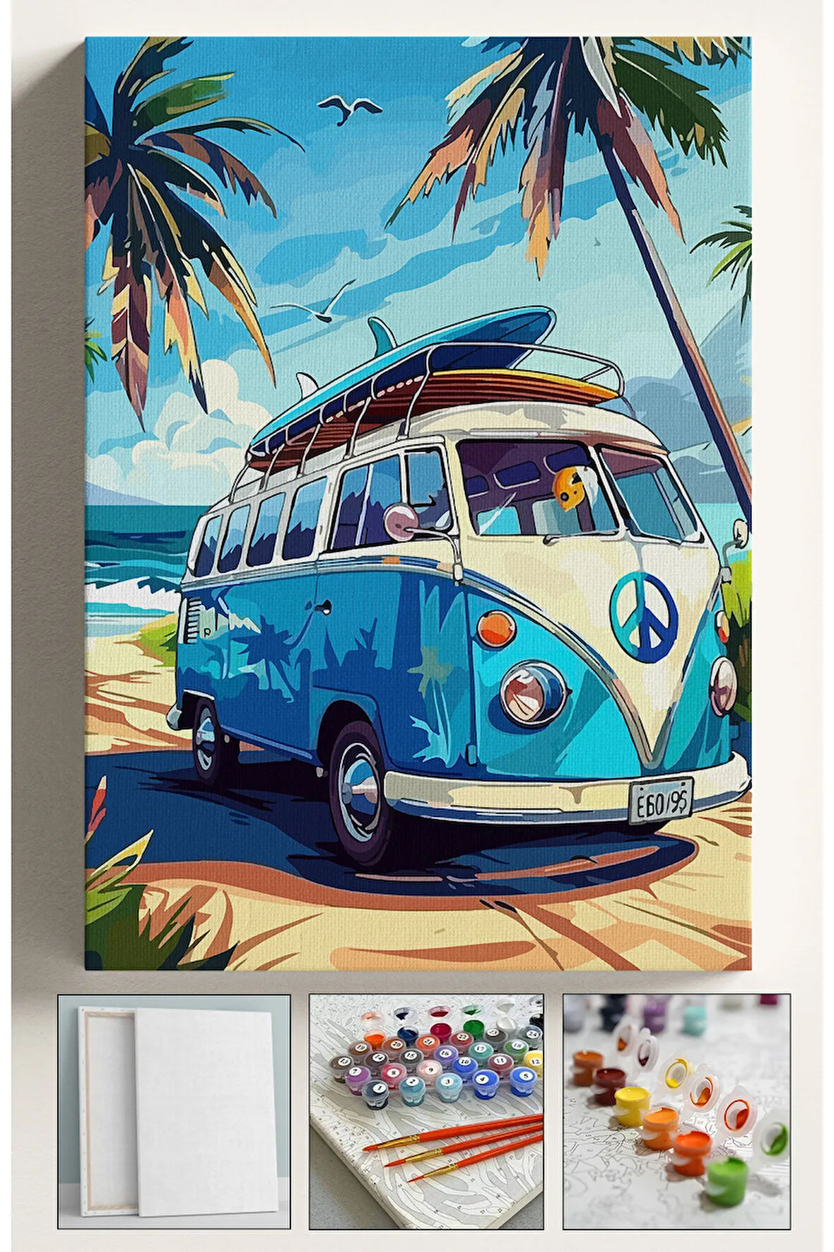 Sayılarla Boyama Çerçeveli Hobi Seti Numaralı Tuval Fırça Boya Kasnaklı 40X50 Cm PALMİYE VOSVOS