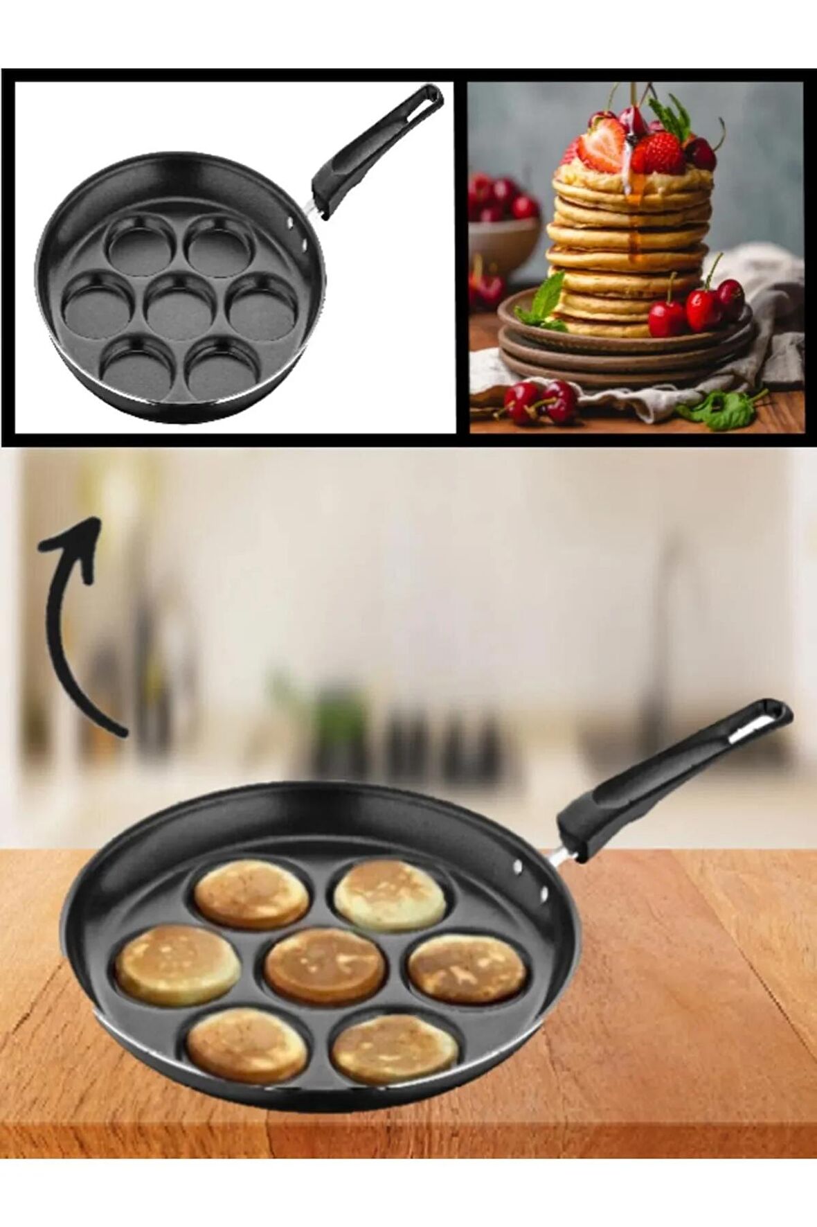 Sabit Saplı Pankek Tava - 7 Gözlü Kahvaltı Pancake Tavası