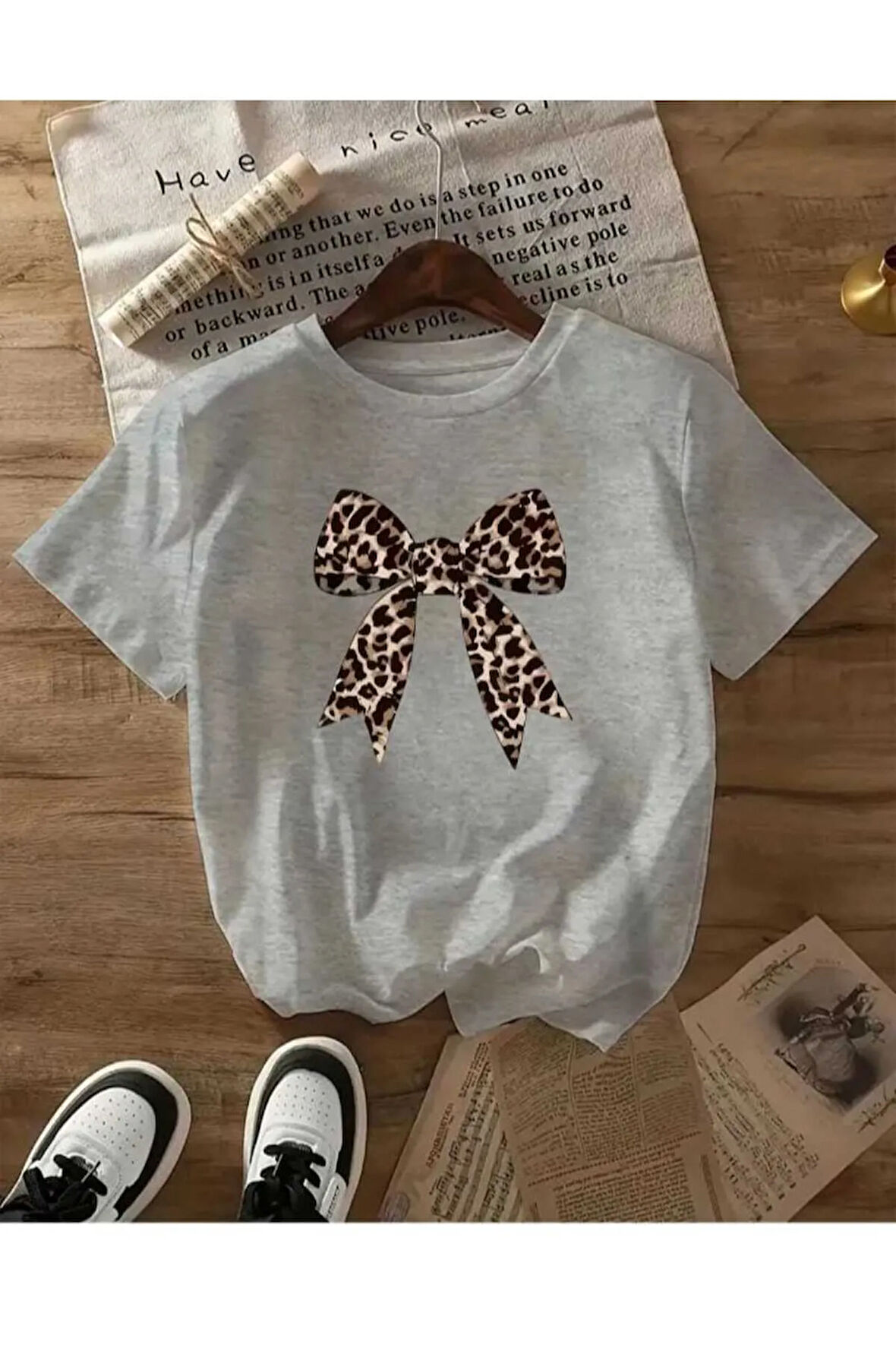 malkoçbey panter kurdela baskılı oversize unisex basic t-şhirt