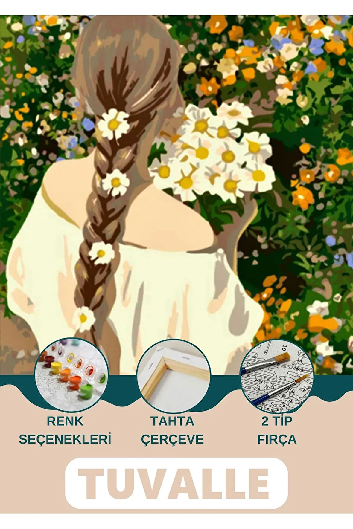 Papatya Kadın Sayılarla Boyama Seti, Hobi Seti, 40X50 Tablo, Fırça Boya Asma Aparatı Dahil, Çiçek