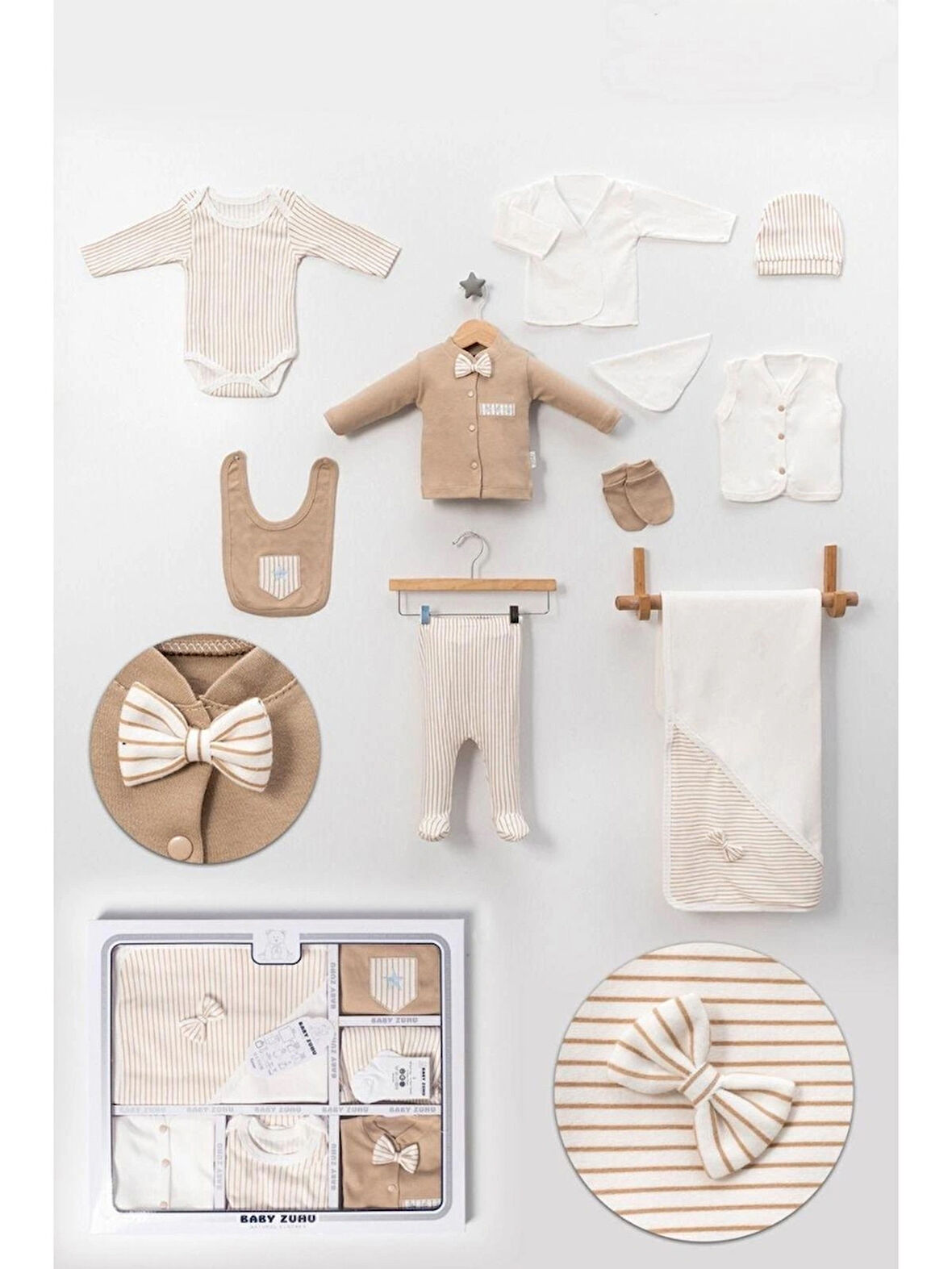 BABY ZUHU 10 PARÇA ERKEK BEBEK PAPYONLU YENİDOĞAN ZIBIN SETİ %100 PAMUKTAN