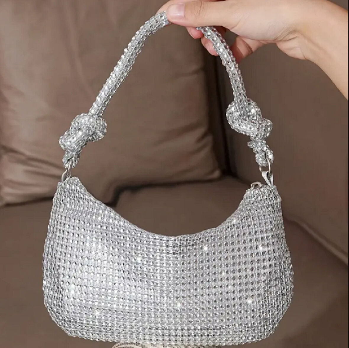  Parlak Gri Mini Glitter El Çantası