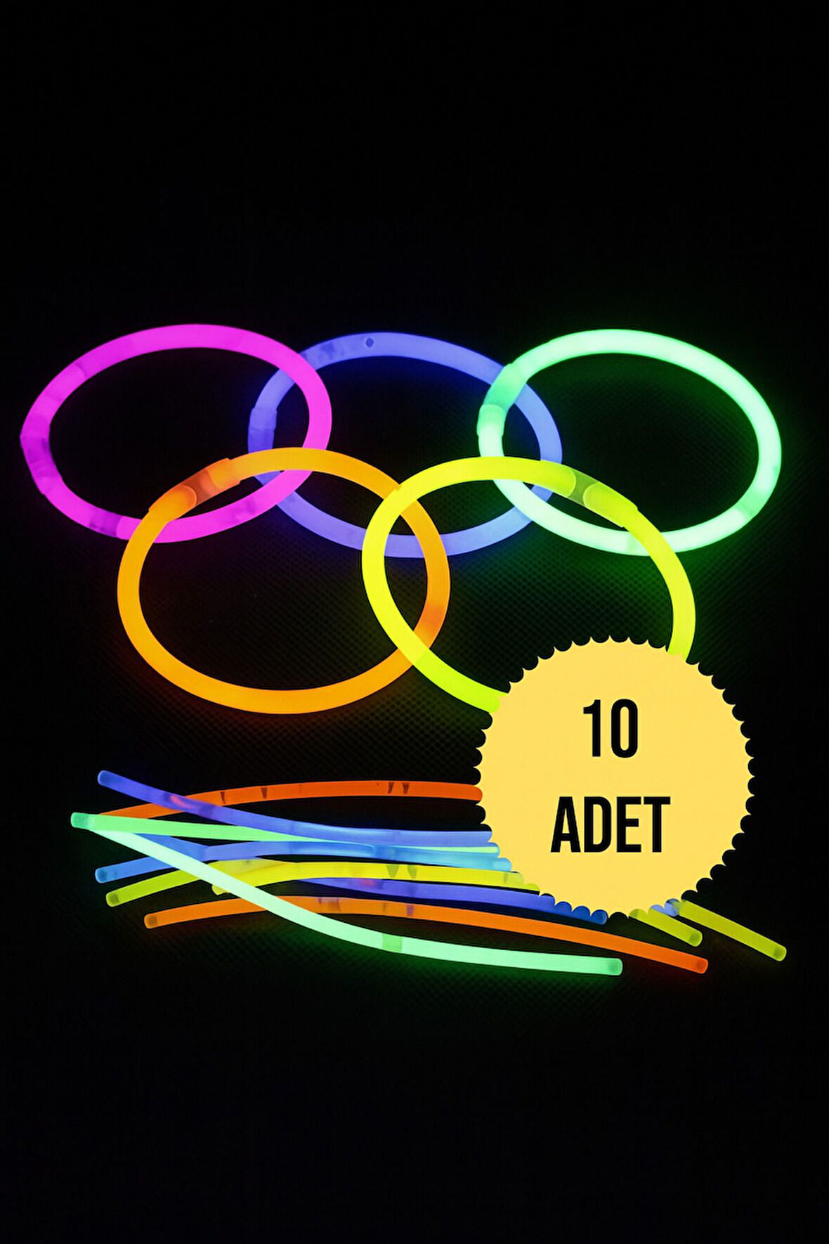 NEON FOSFORLU PARTİ ÇUBUK FOSFORLU BİLEKLİK KARANLIKTA PARLAYAN IŞIK 10 ÇUBUK+10 BAĞLANTI APARATI