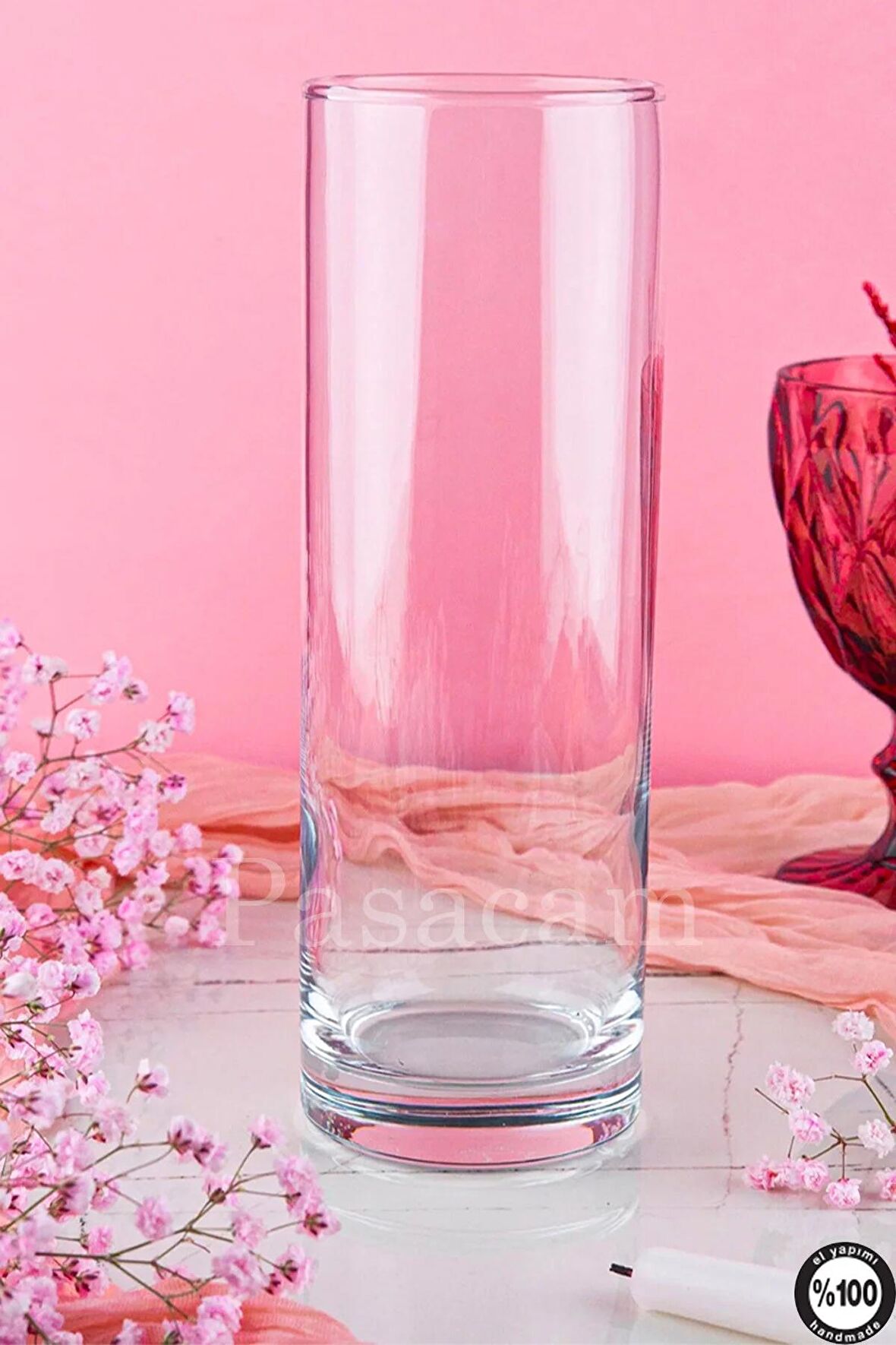 Delizli El İmalati 10 cm x 40 Cm - El İşciliği Silindir Vazo Cam PS400 KALIN TABANDIR KESİNLİKLE