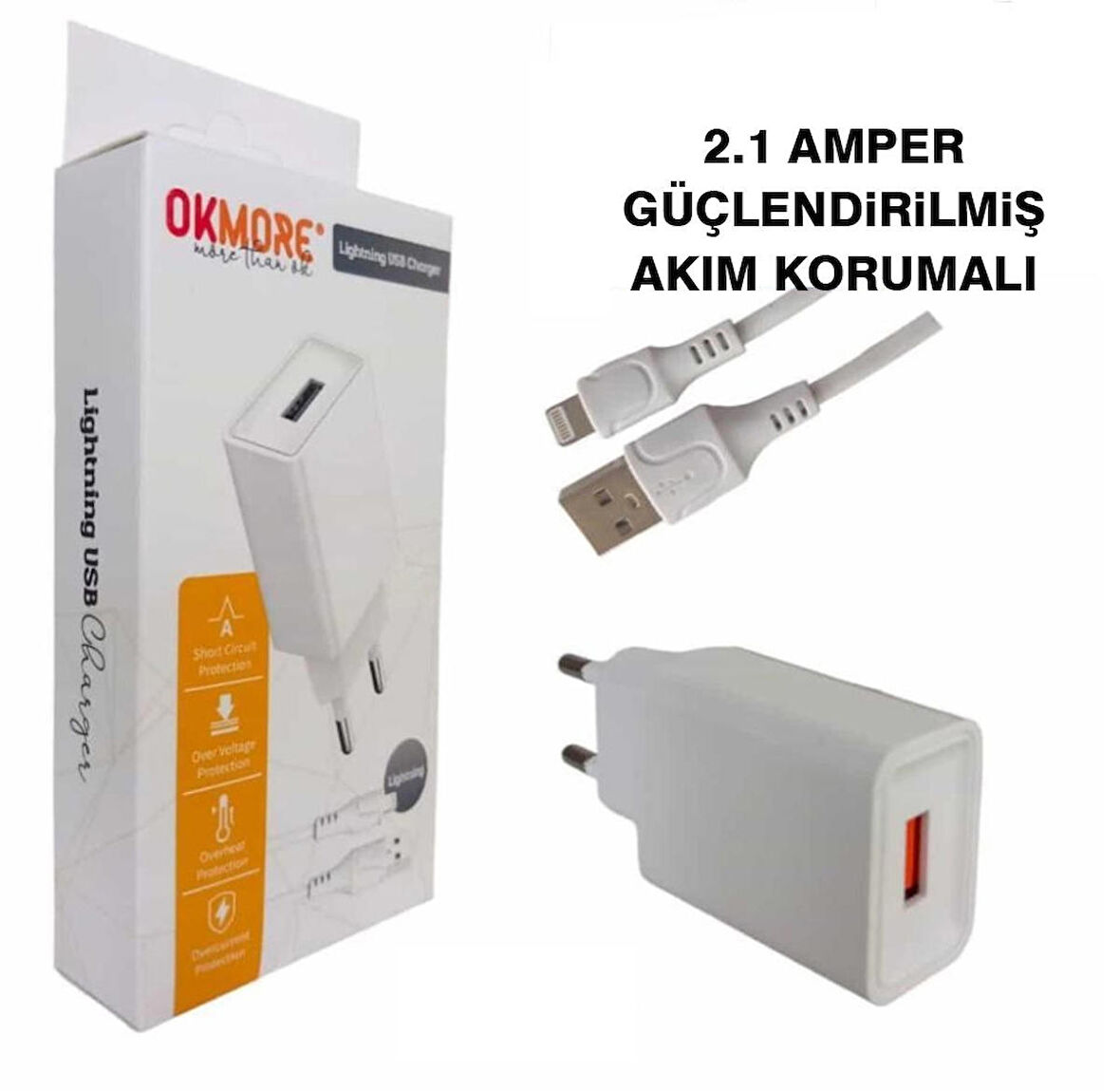 Okmore OKM-06 Lightning Hızlı Şarj Aleti Beyaz