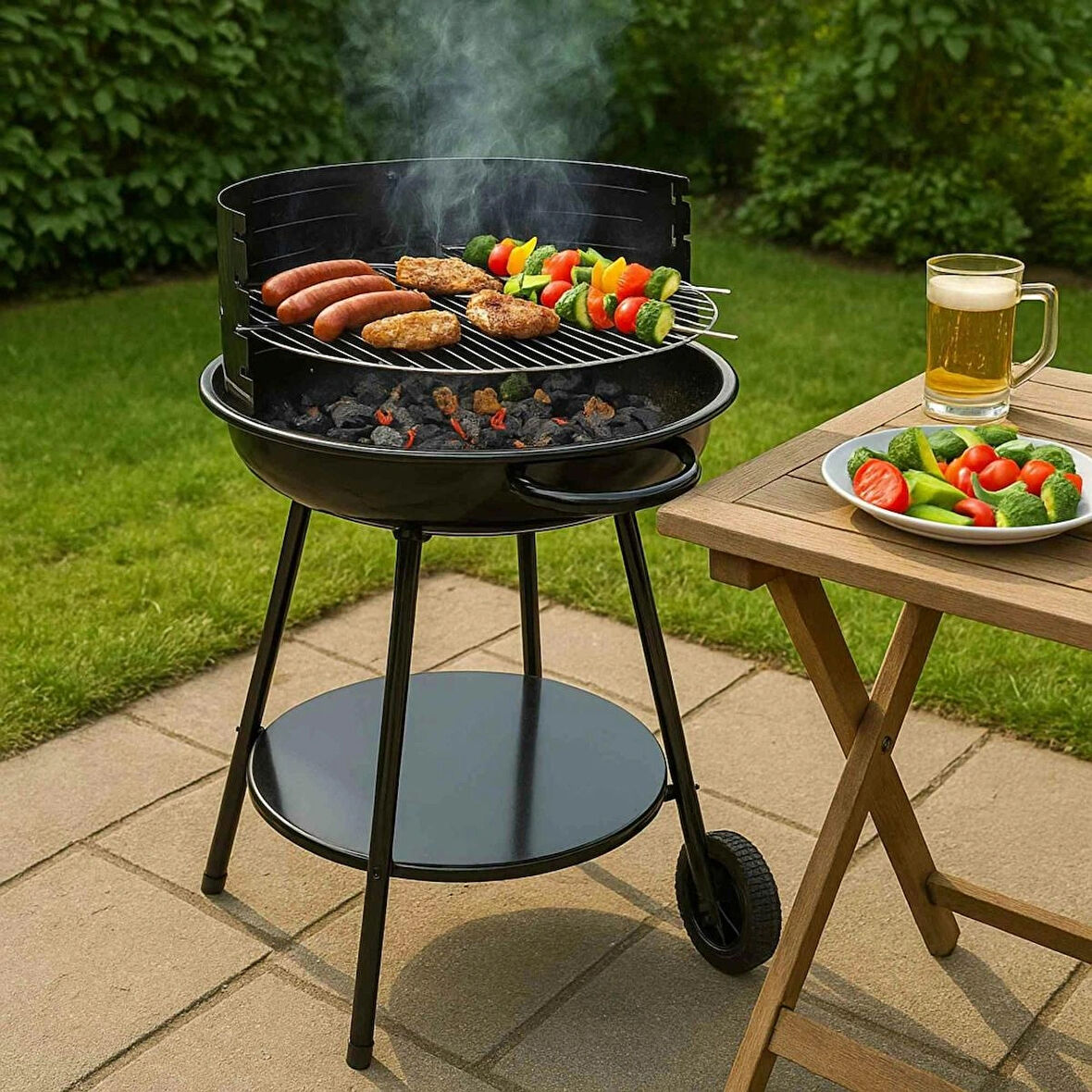 Yuvarlak Kömürlü Mangal Ayarlanabilir Krom ızgara 50cm Kömürlü Barbekü 