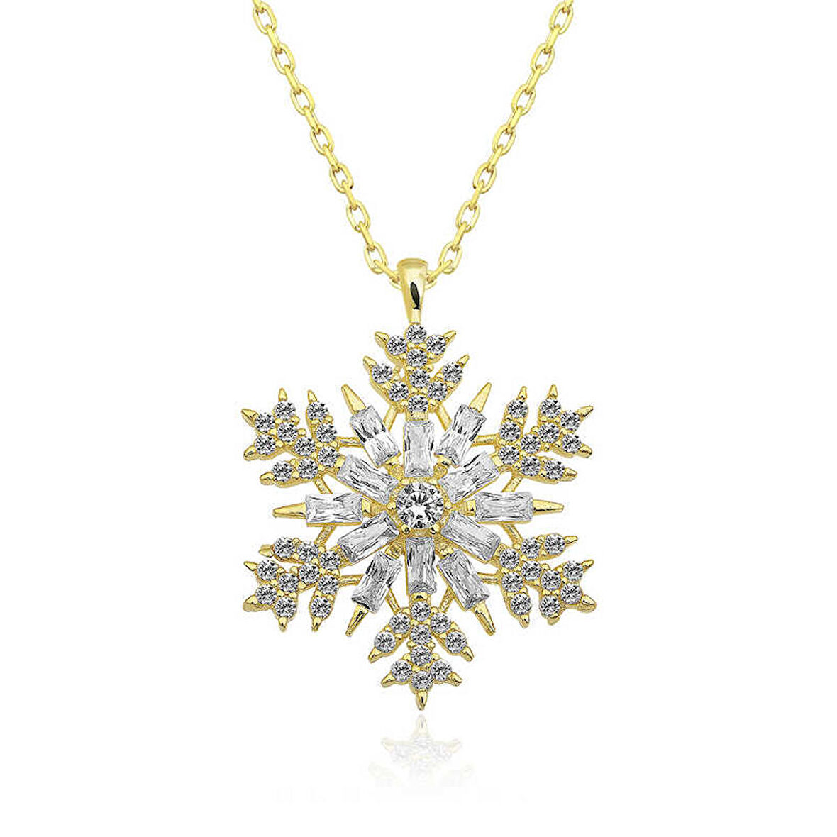 925 Ayar Gümüş Gold Kar Tanesi Kadın Gümüş Kolye