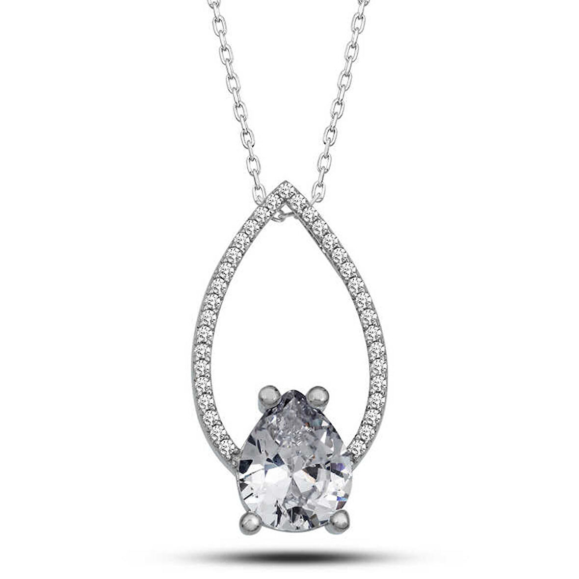 925 Ayar Gümüş Beyaz Taşlı Damla Kadın Gümüş Kolye