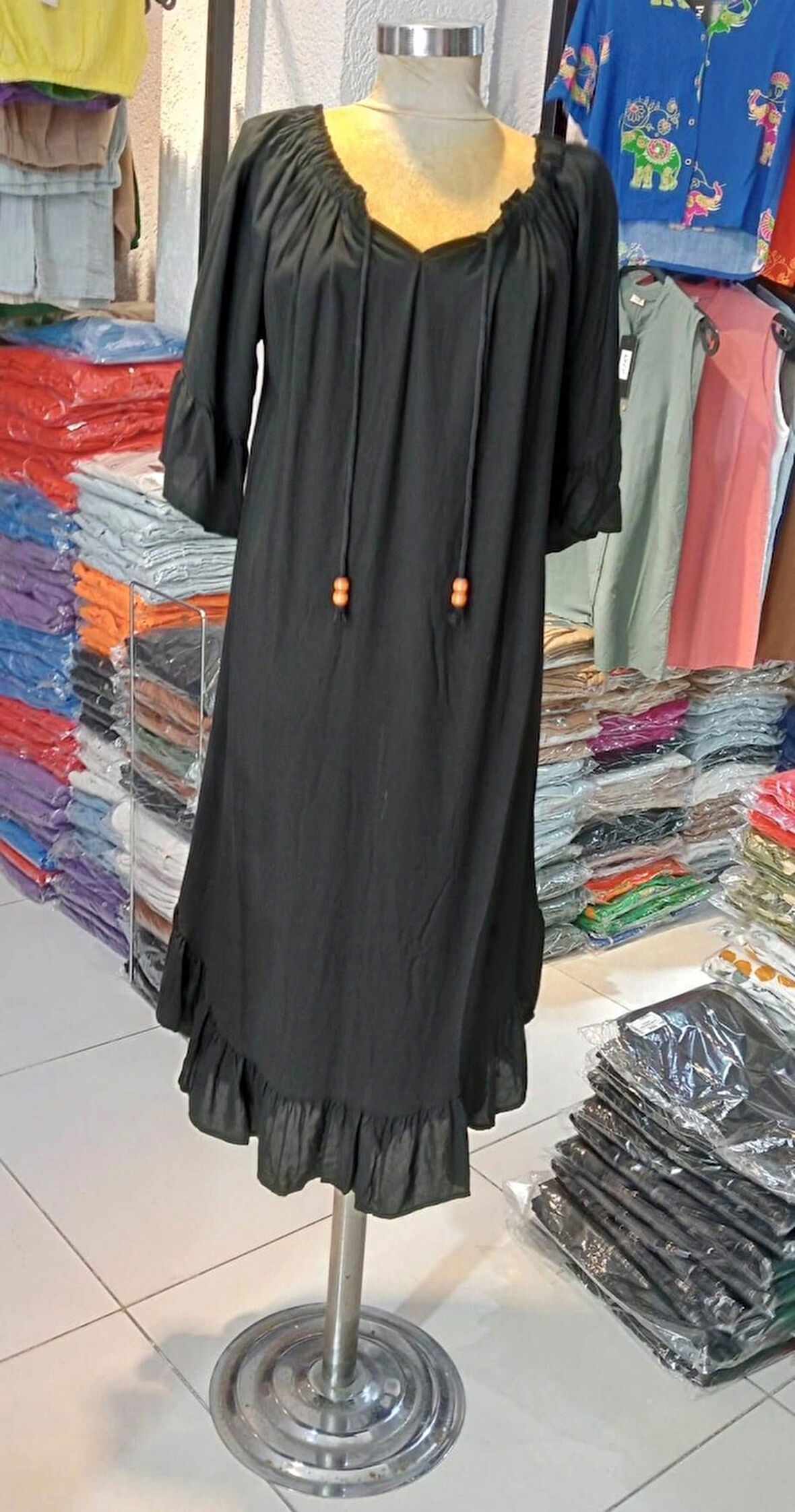 Kadın Her bedene Uyumlu Madonna Yaka Senora Elbise