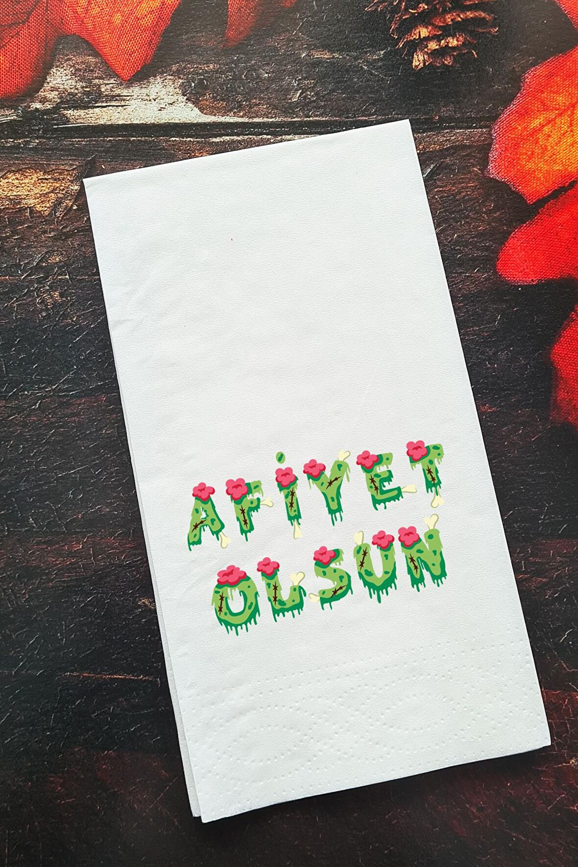 Sunum Peçetesi Cadılar Bayramı Afiyet Olsun Konuşan Kağıt Peçete