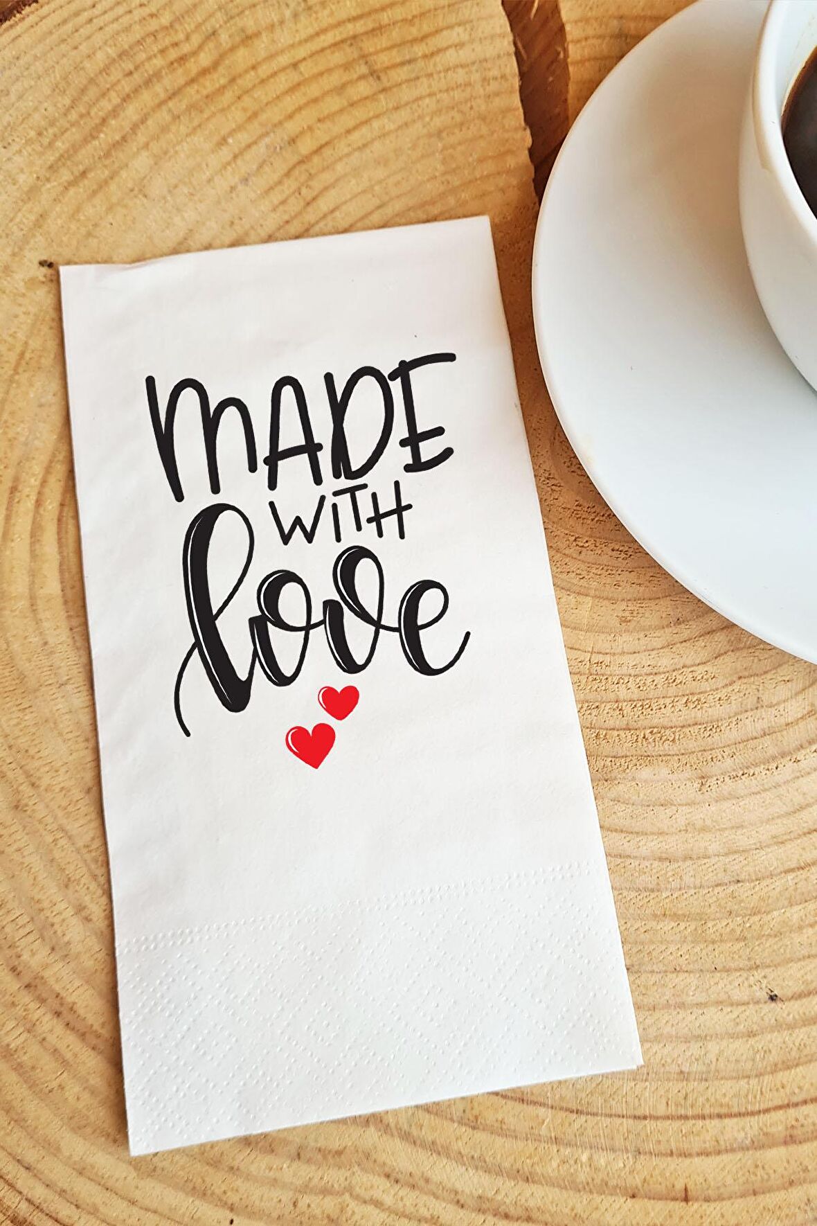 Sunum Peçetesi made with love yazılı kağıt peçete