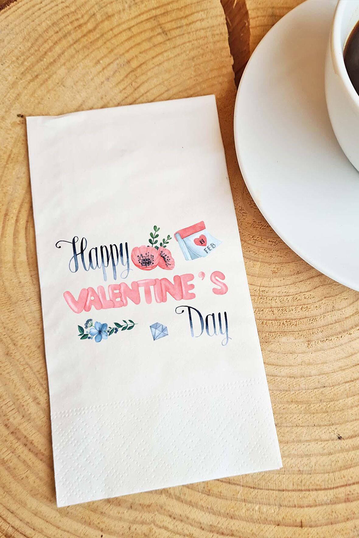 Sevgiliye Sunum Peçetesi Happy Valentine's Day Yazılı Sevgililer Günü Konuşan Kağıt Peçete