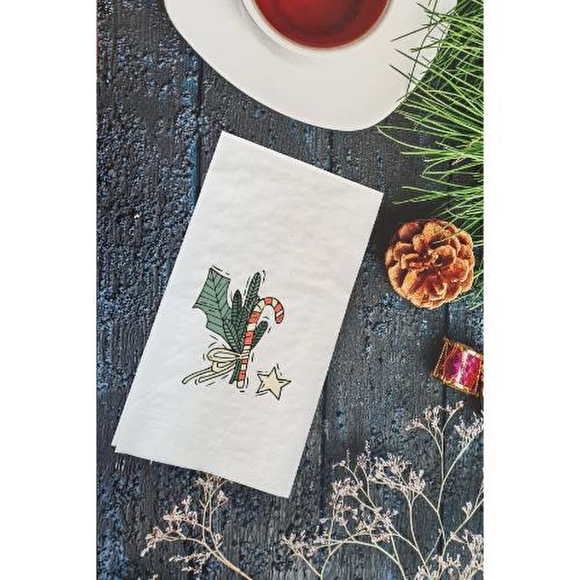Yılbaşı Deseni Yılbaşı Masası Sunum Peçetesi