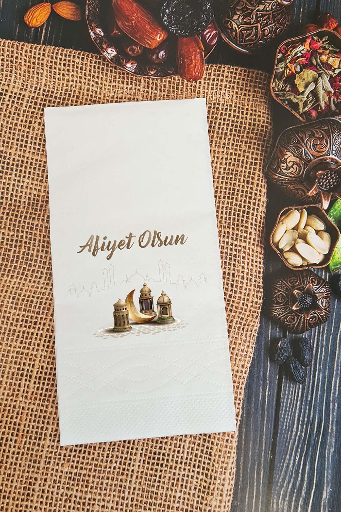 İftar Sofrası Afiyet Olsun Ramazan Konsept Konuşan Peçete Sunum Peçetesi