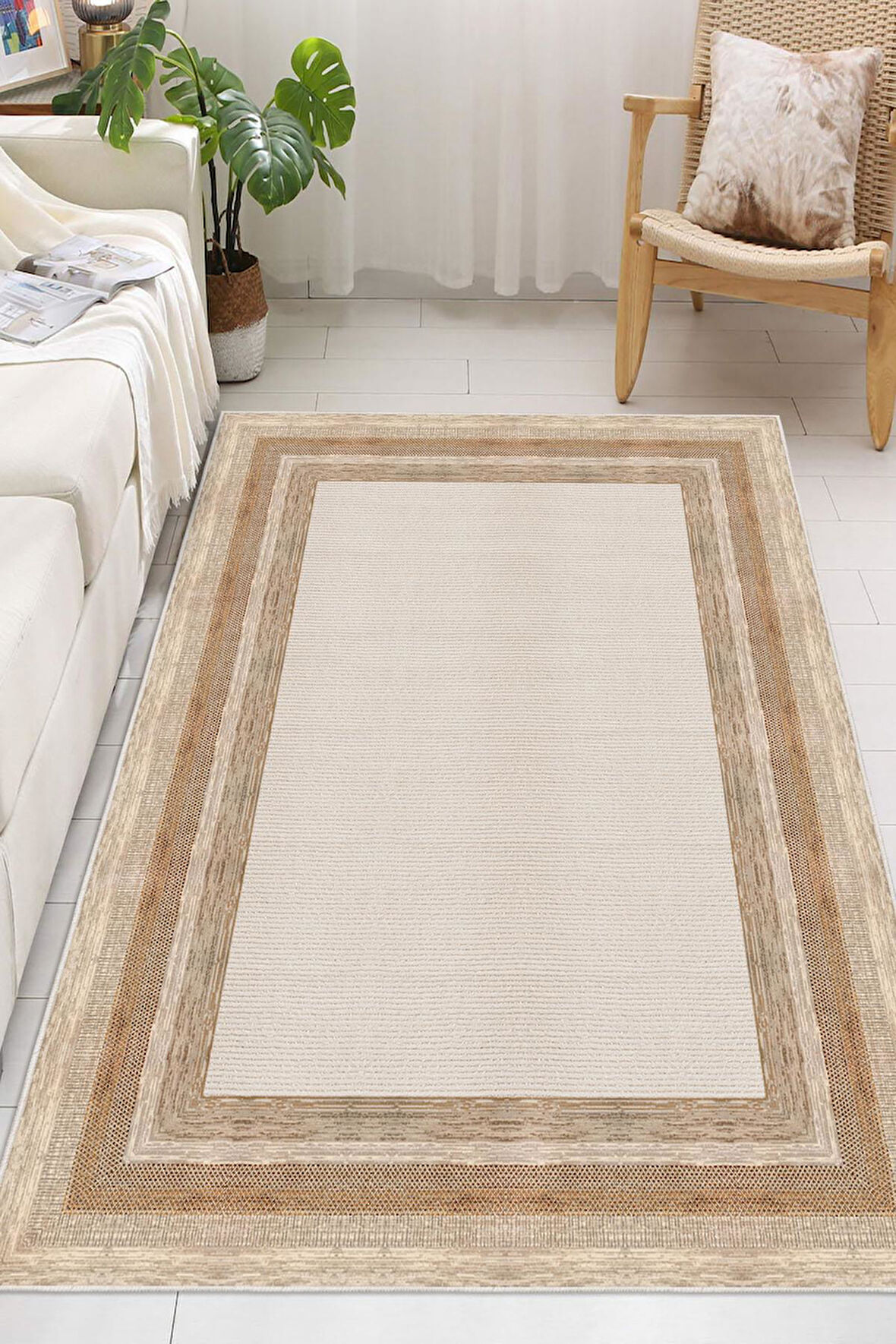 Dijital Baskılı Çerçeve Desenli Dekoratif Kaymaz Taban Yıkanabilir Halı Salon Halısı