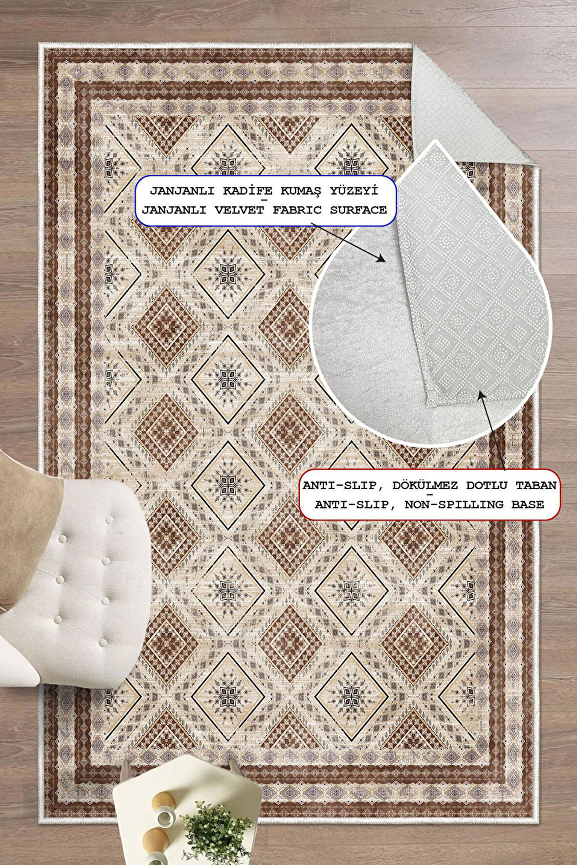 Dijital Baskılı Kilim Desen Dekoratif Kaymaz Taban Yıkanabilir Halı Yolluk