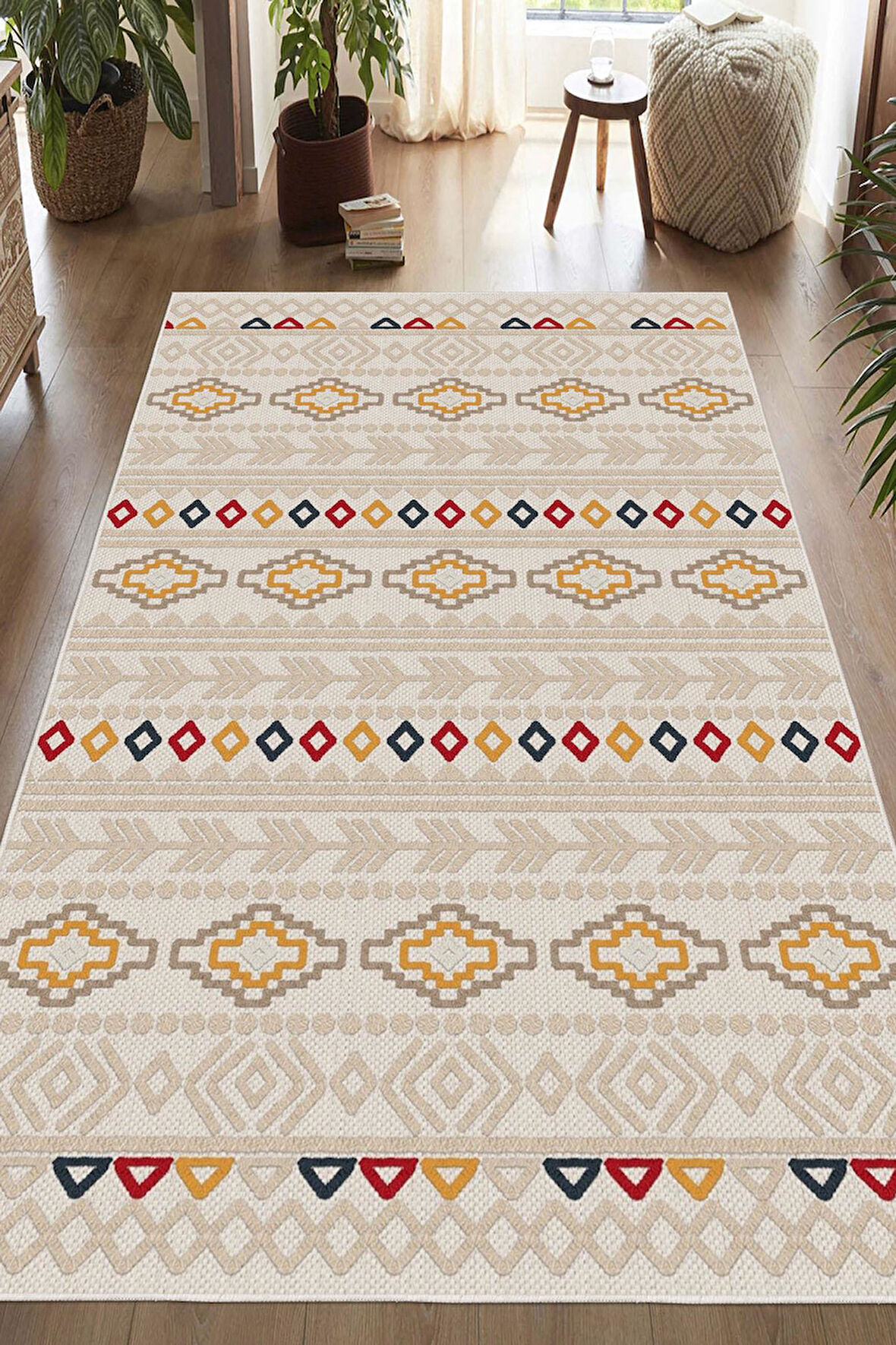 Dijital Baskılı Dekoratif Kaymaz Taban Yıkanabilir Kilim Desenli Salon Halısı