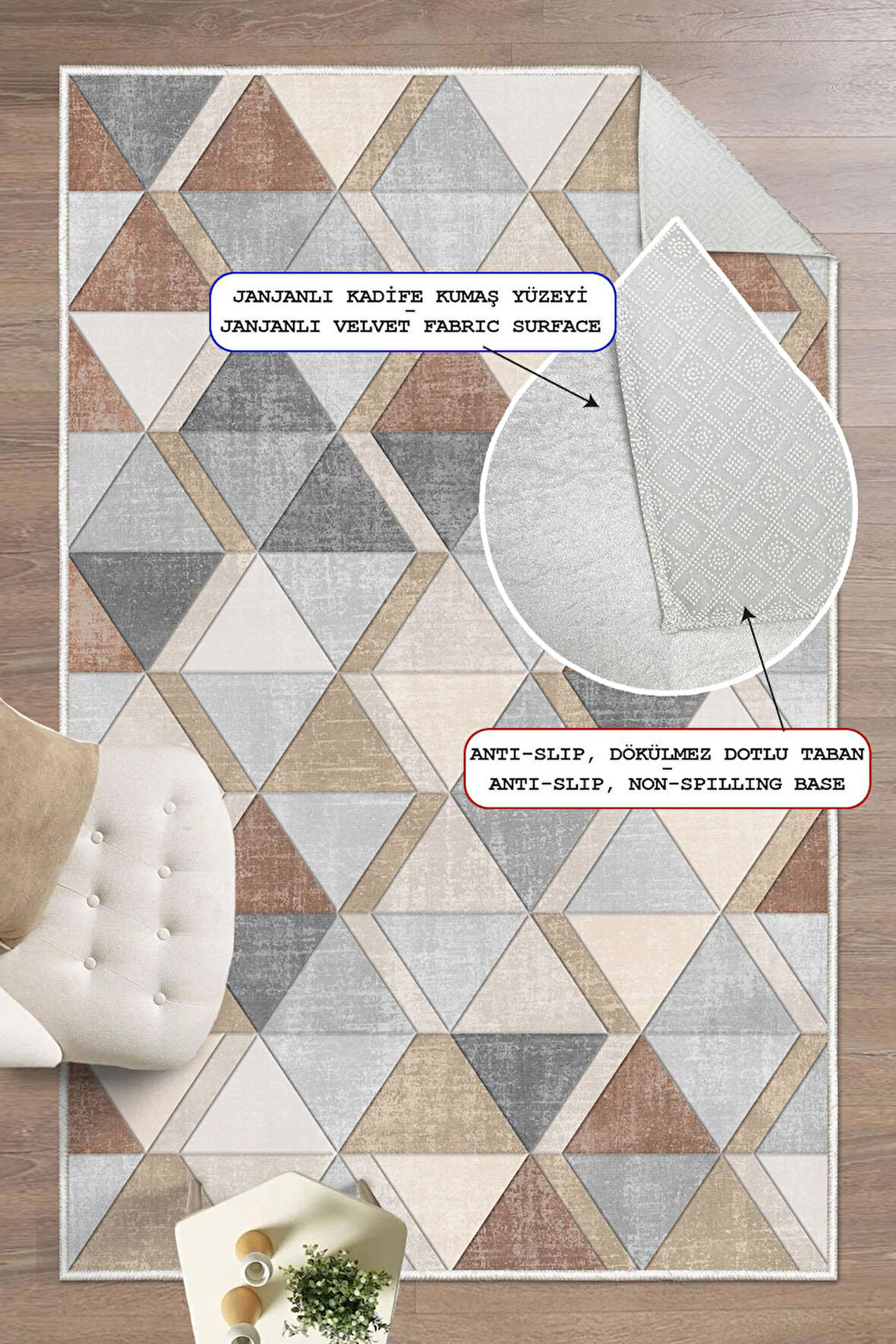 Dijital Baskılı Dekoratif Kaymaz Taban Yıkanabilir Geometrik Desen Halı Salon Halısı Yolluk