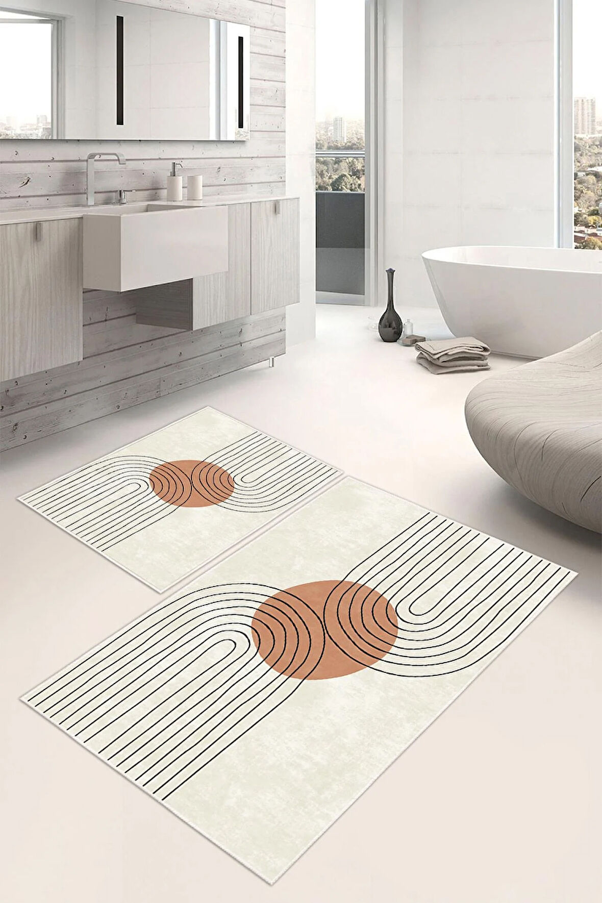 Dijital Baskı Art Serisi Kaymaz Taban 2li Set Banyo Paspası Klozet Takımı (50x60cm-60x100cm)